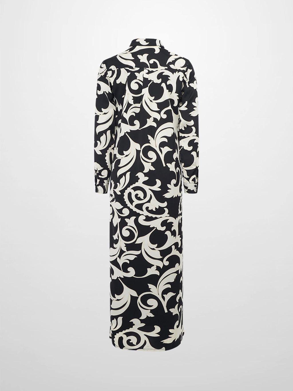 Long Button Down Shirtdress-Black/White Floral