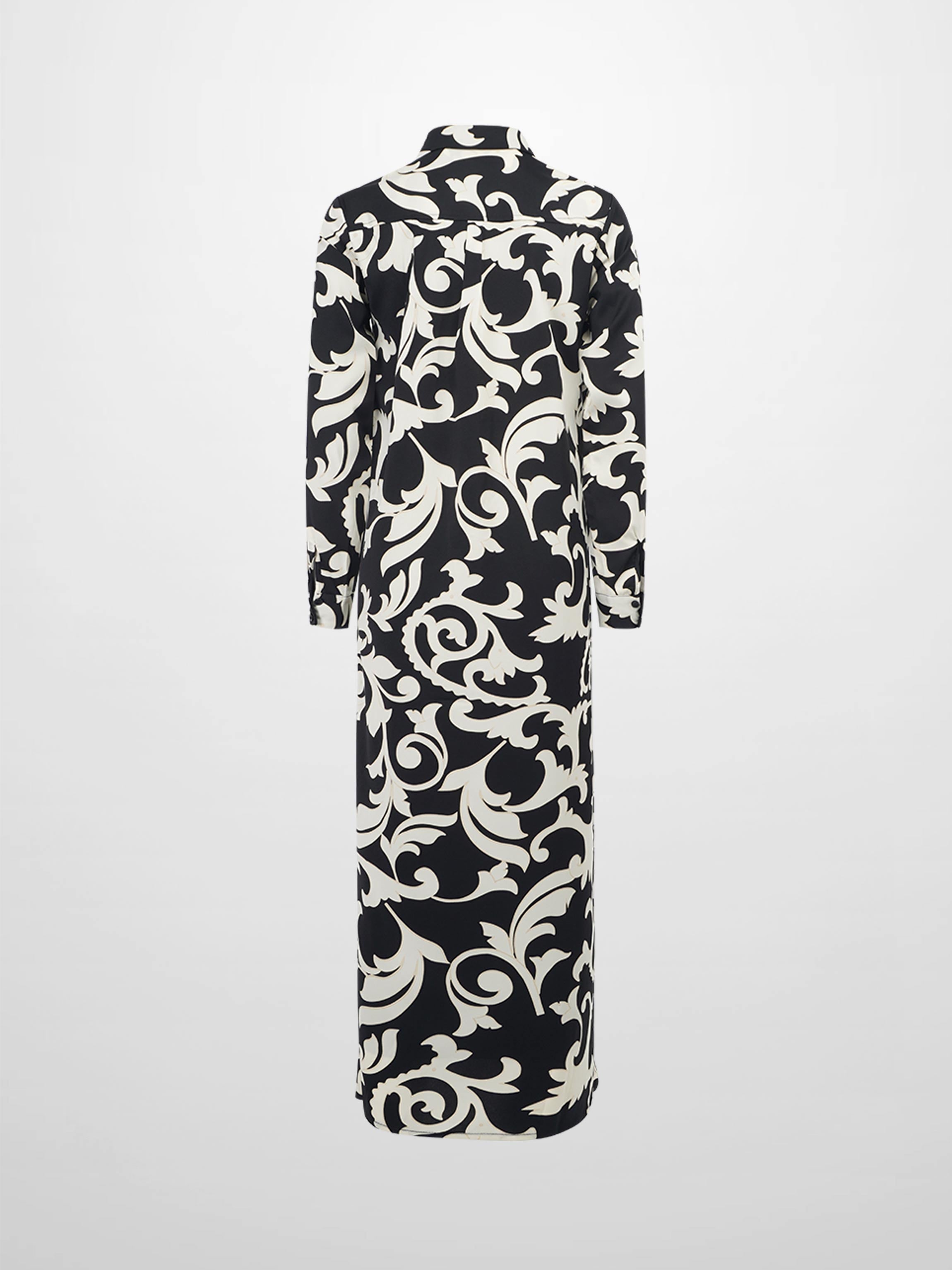 Long Button Down Shirtdress-Black/White Floral