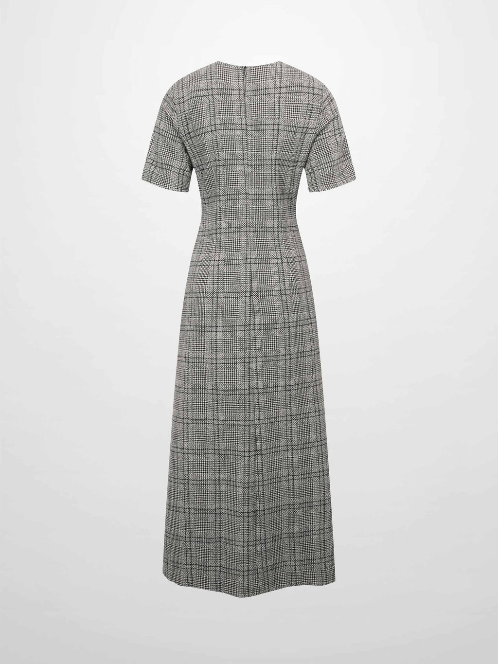 Front Pleat Square Neck Dress-Black/White Plaid