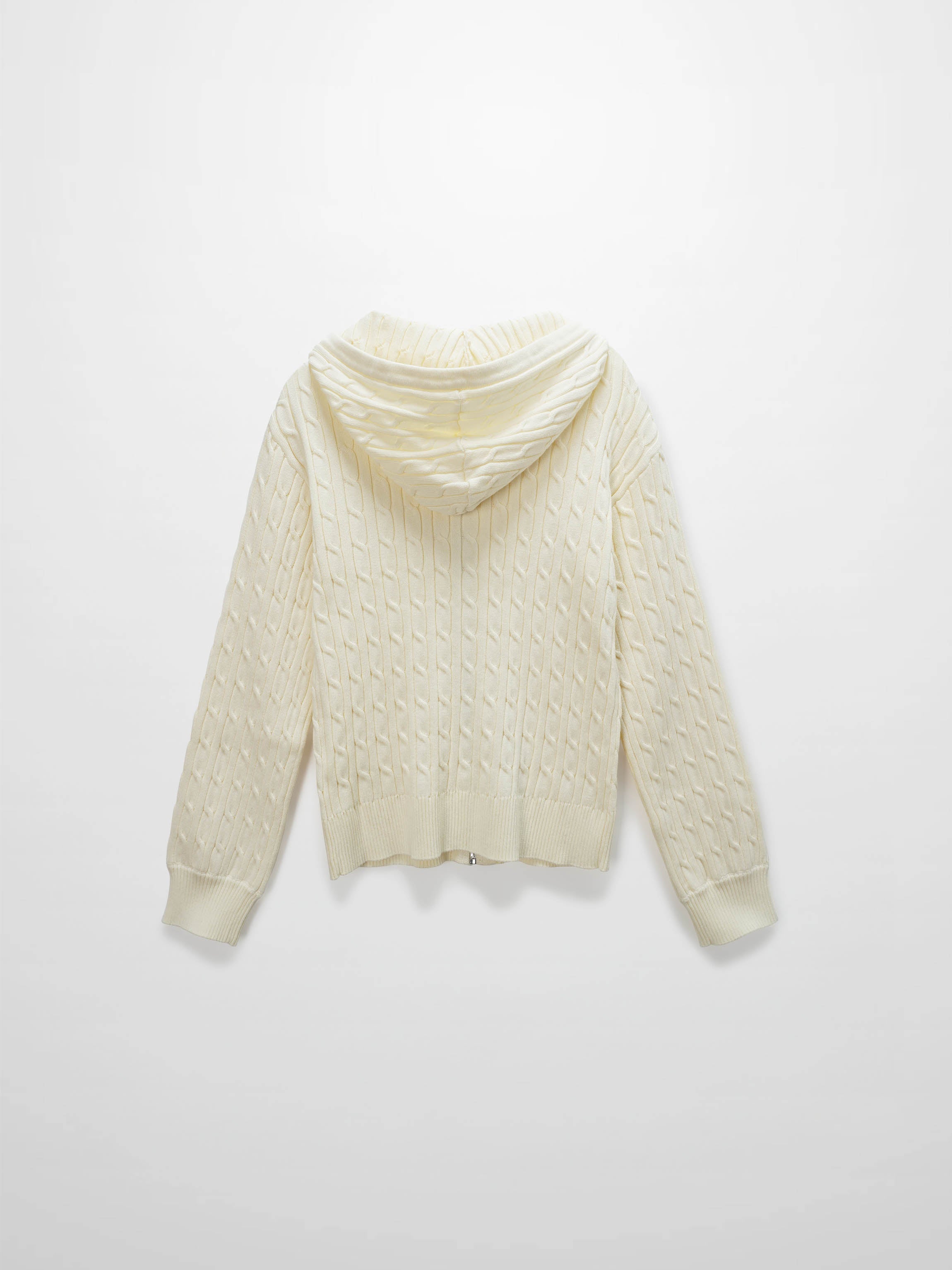 Zip Up Cable Hoodie-Cream