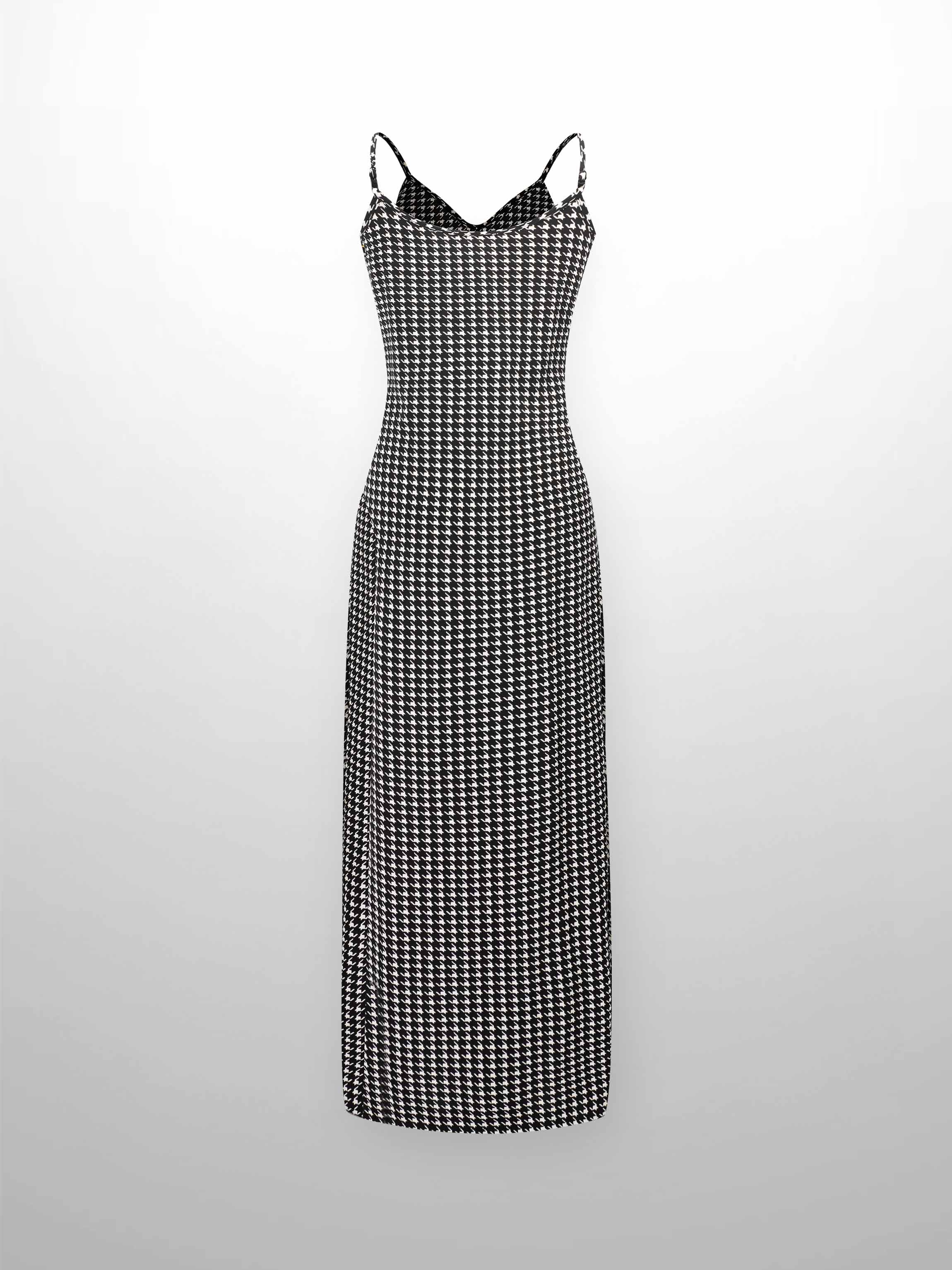 A-Line V Neck Slip Dress-Houndstooth