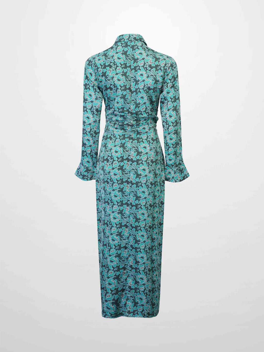 Front Shirred Shirtdress-Teal Floral