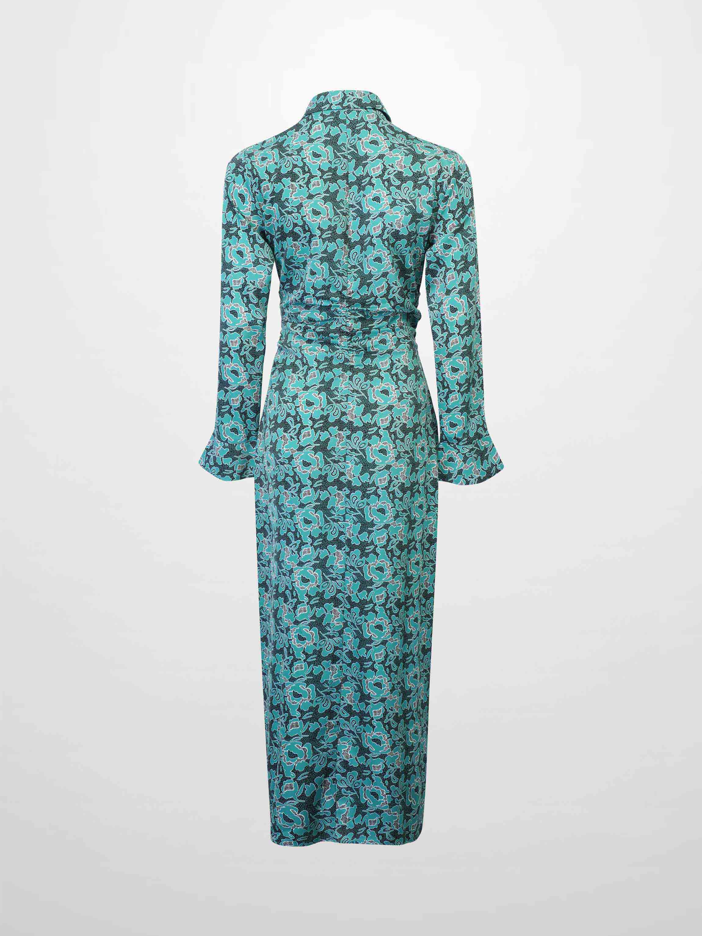 Front Shirred Shirtdress-Teal Floral