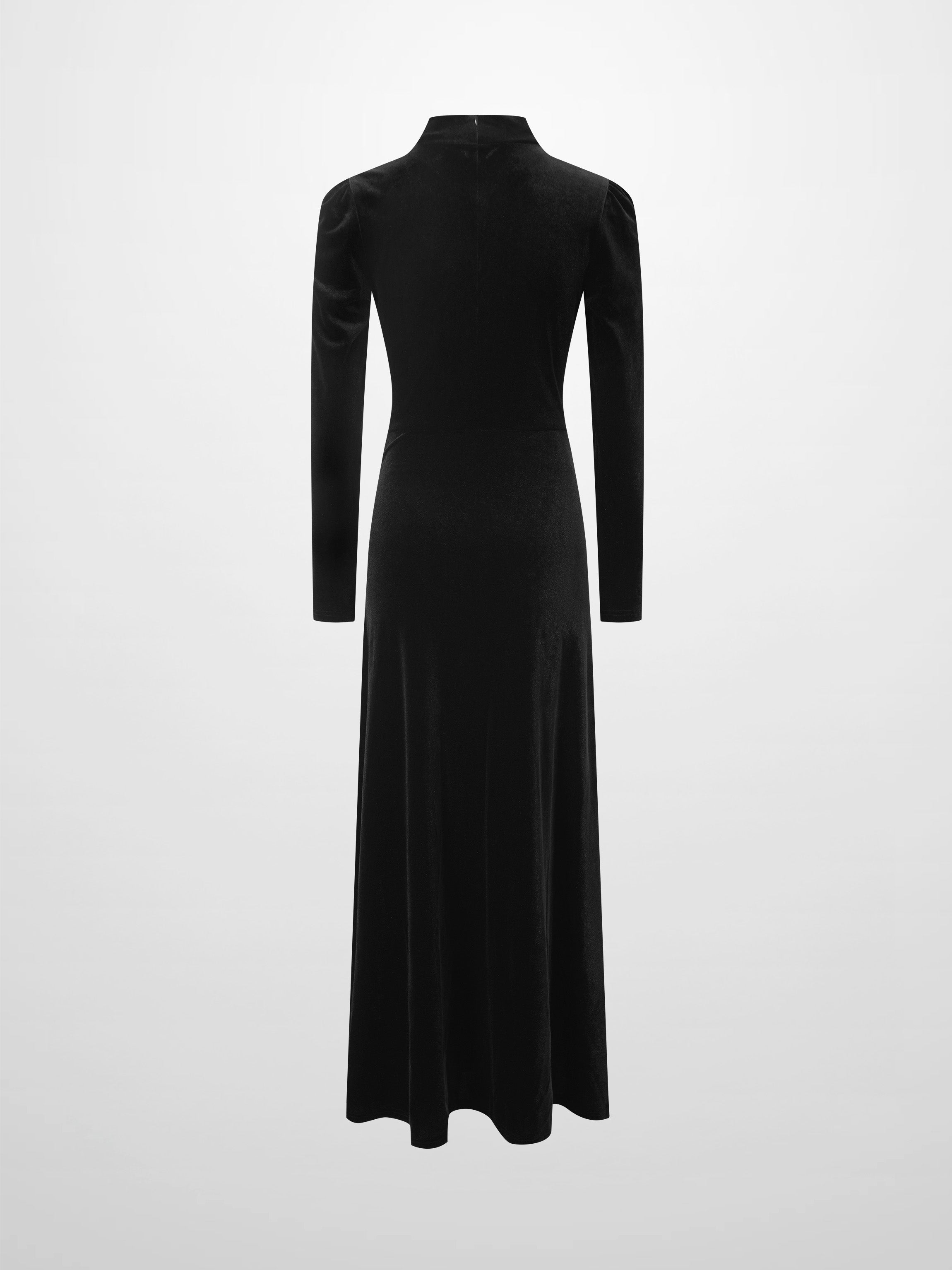 Velour Front Knot Maxi Dress-Black