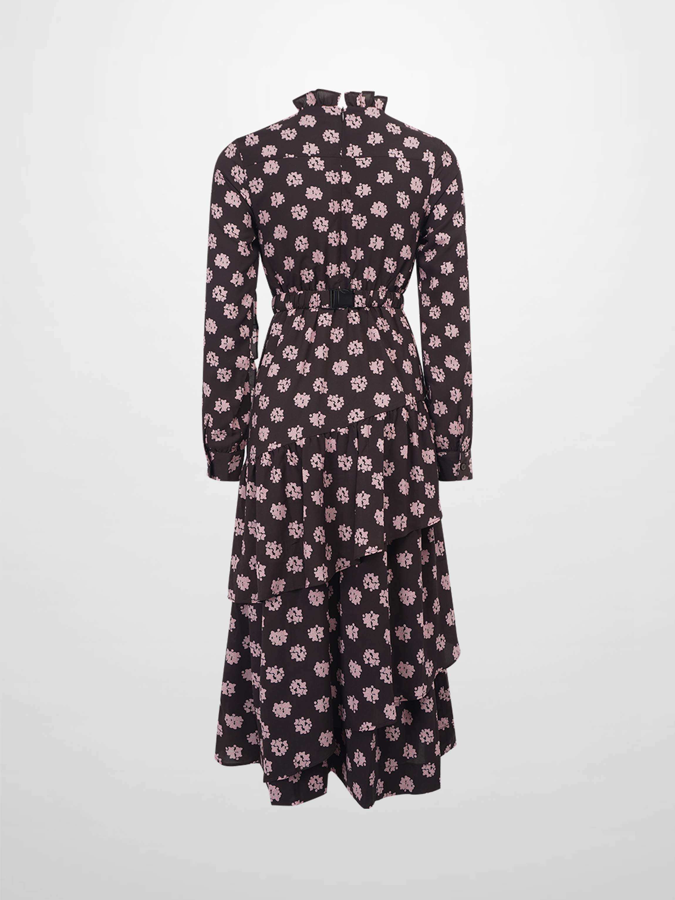 Layered Belted Dress-Brown and Pink