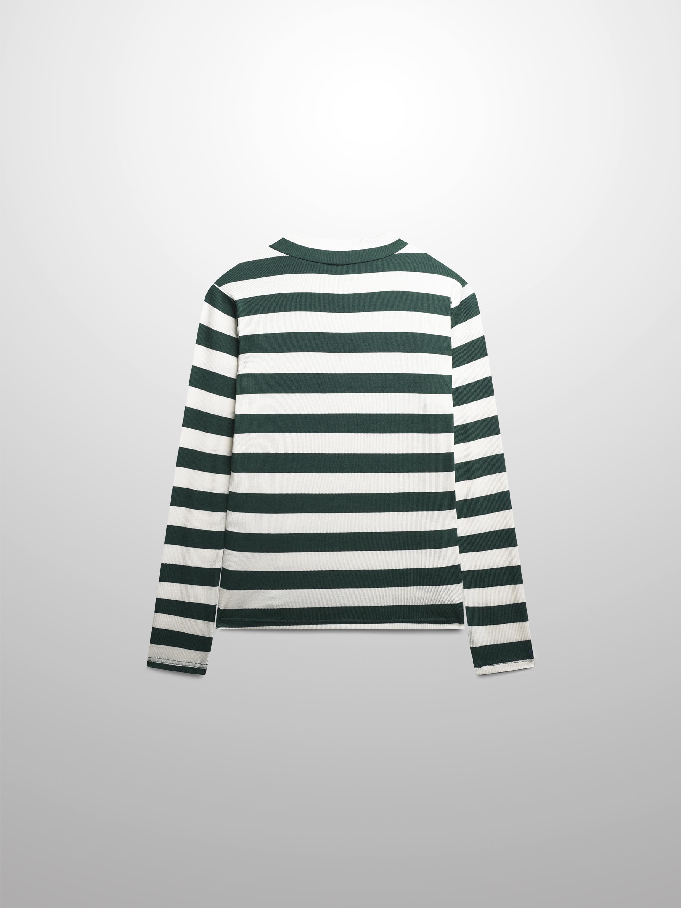 Striped Ribbed Turtleneck-Emerald/Cream