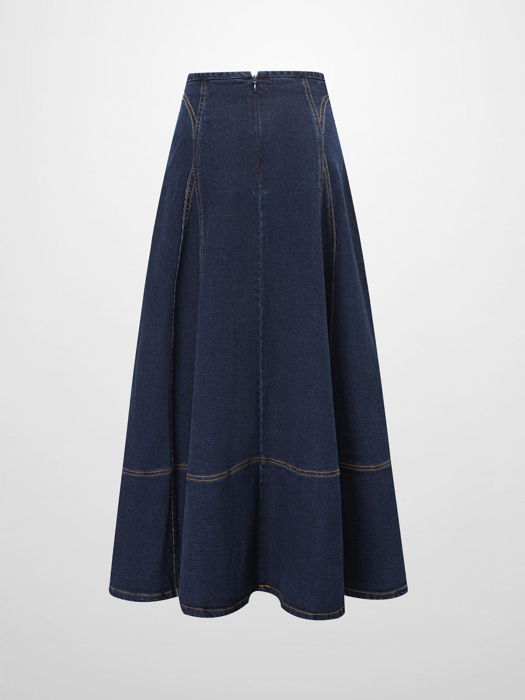 Seamed Full Circle Denim Skirt-Blue