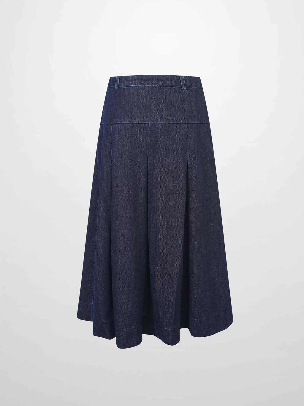 Yoke Pleated Denim Skirt-Blue