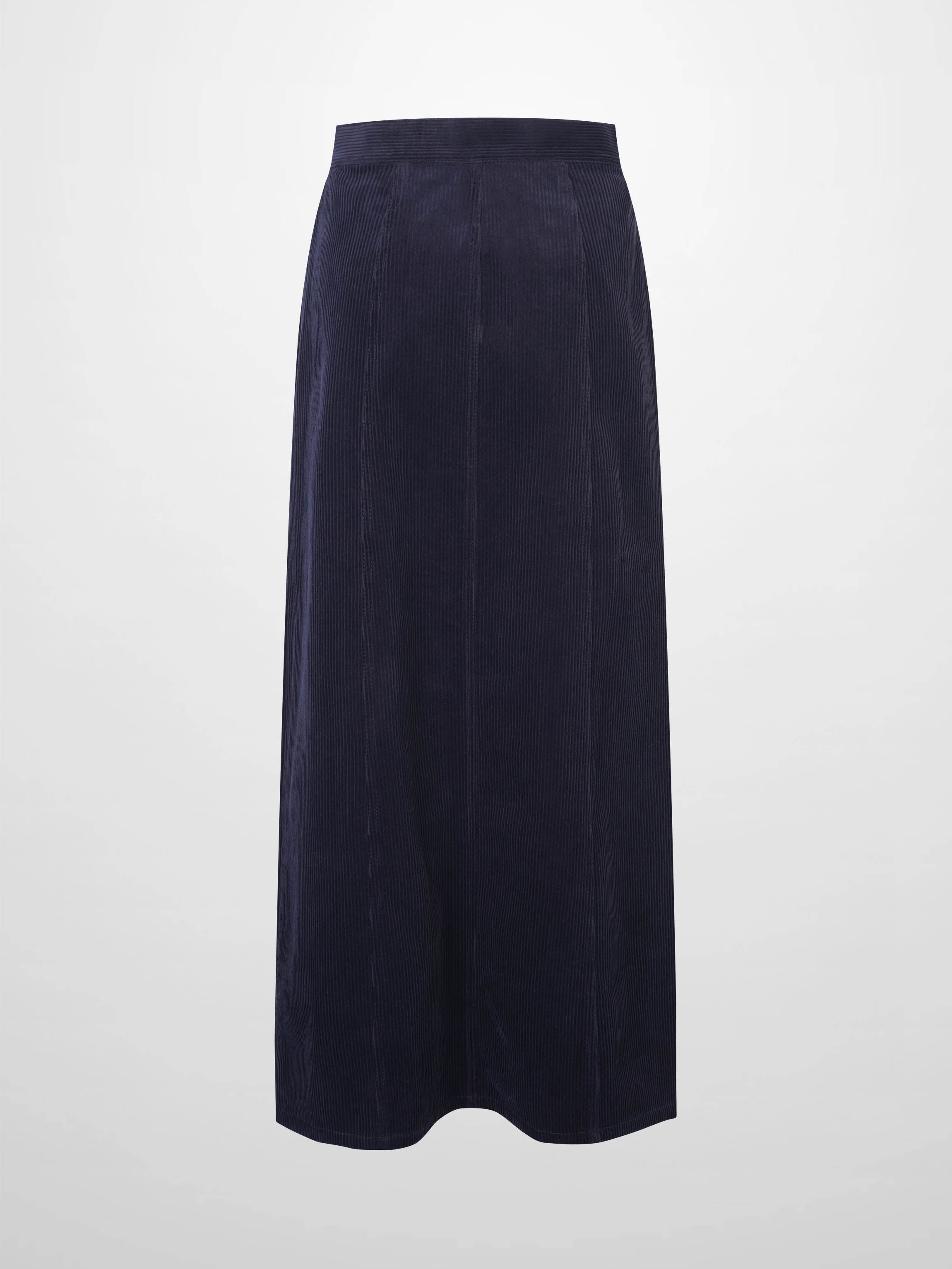 Button Down A-Line Corduroy Skirt-Navy