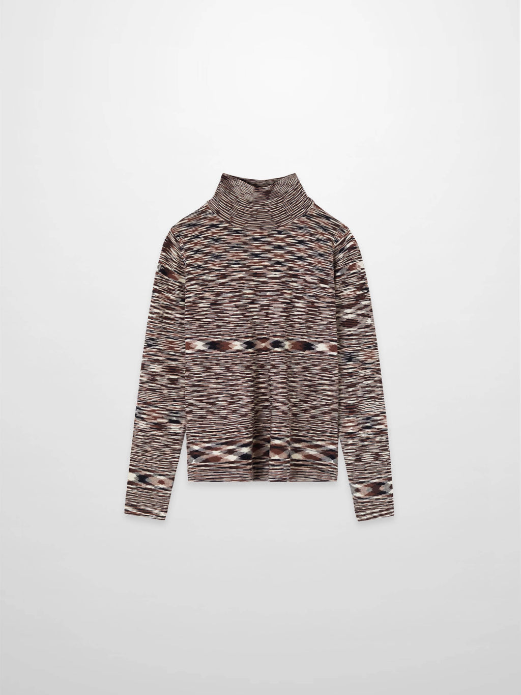 Abstract Stripe Knit Turtleneck-Brown