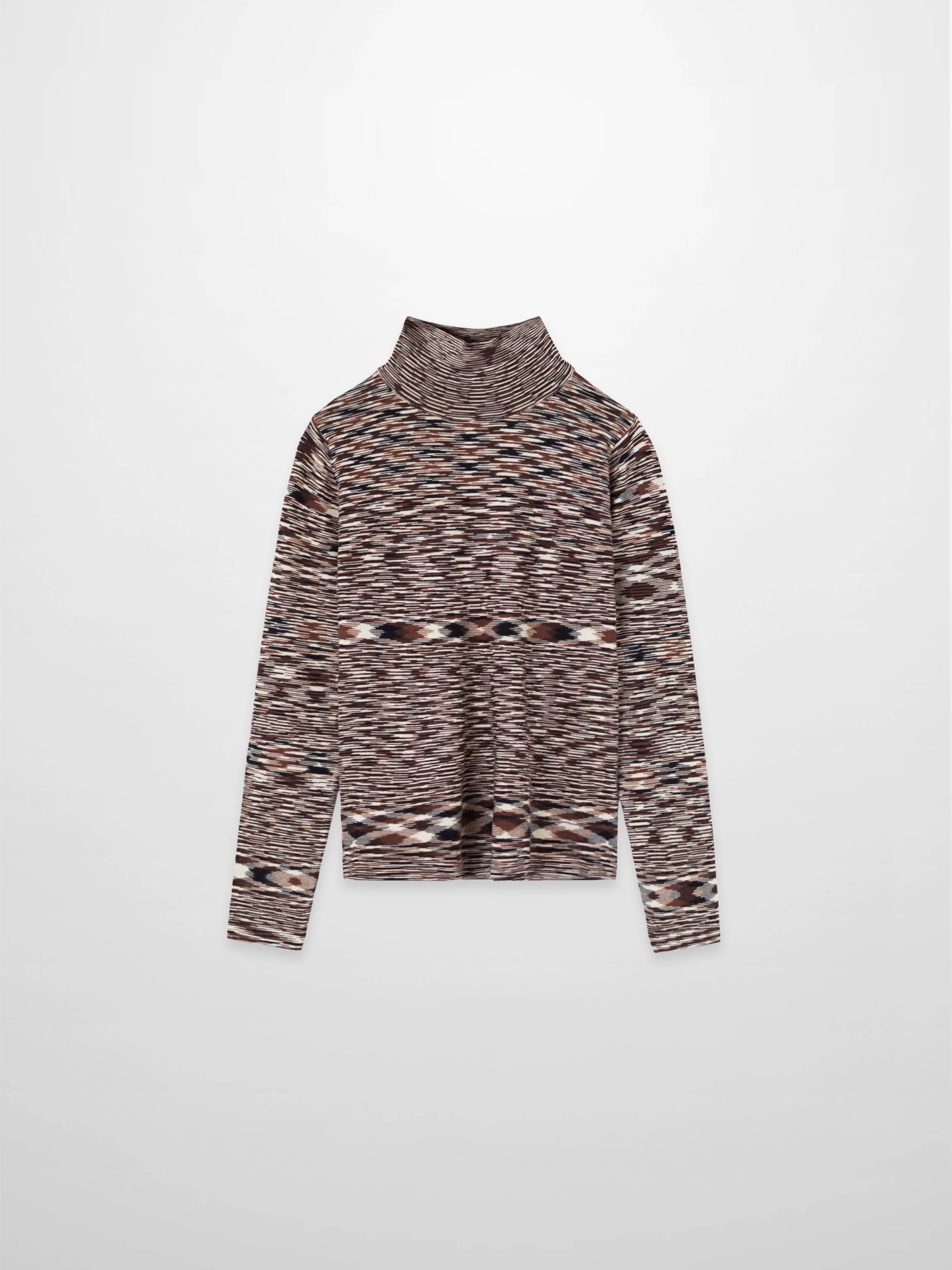 Abstract Stripe Knit Turtleneck-Brown