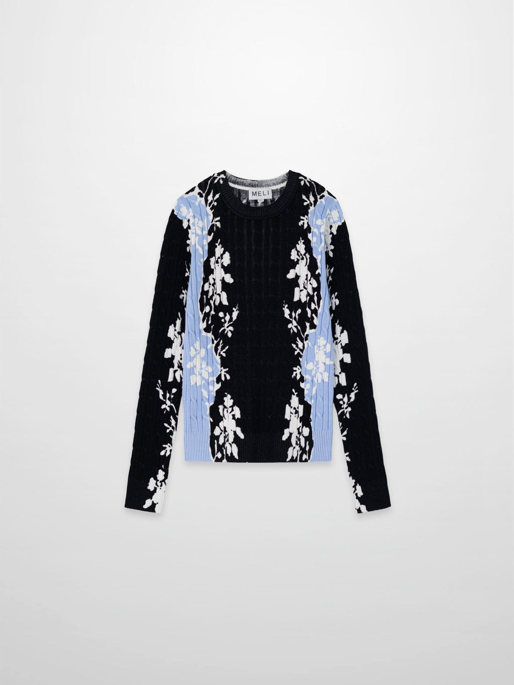 Printed Cable Sweater-Floral Border