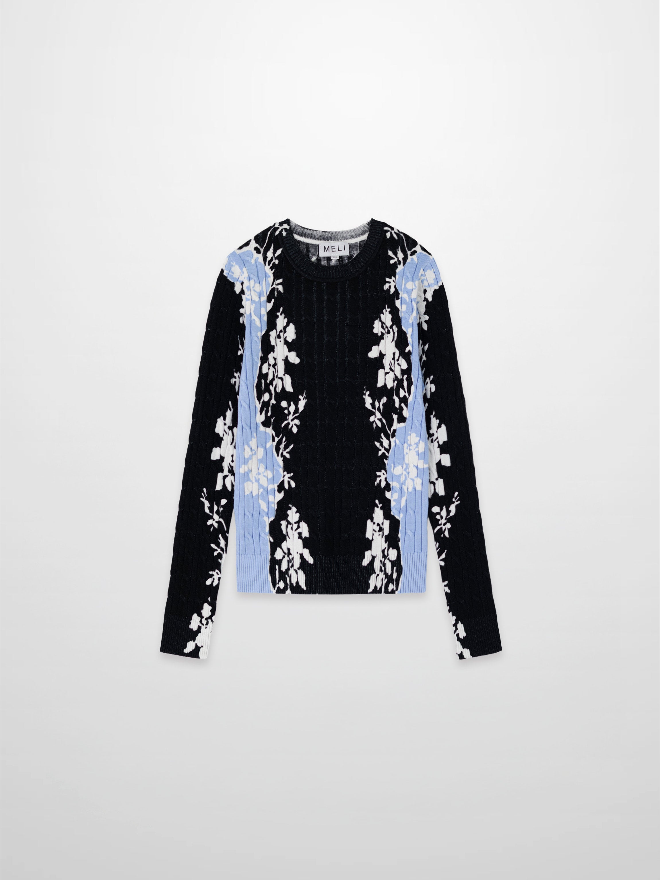Printed Cable Sweater-Floral Border