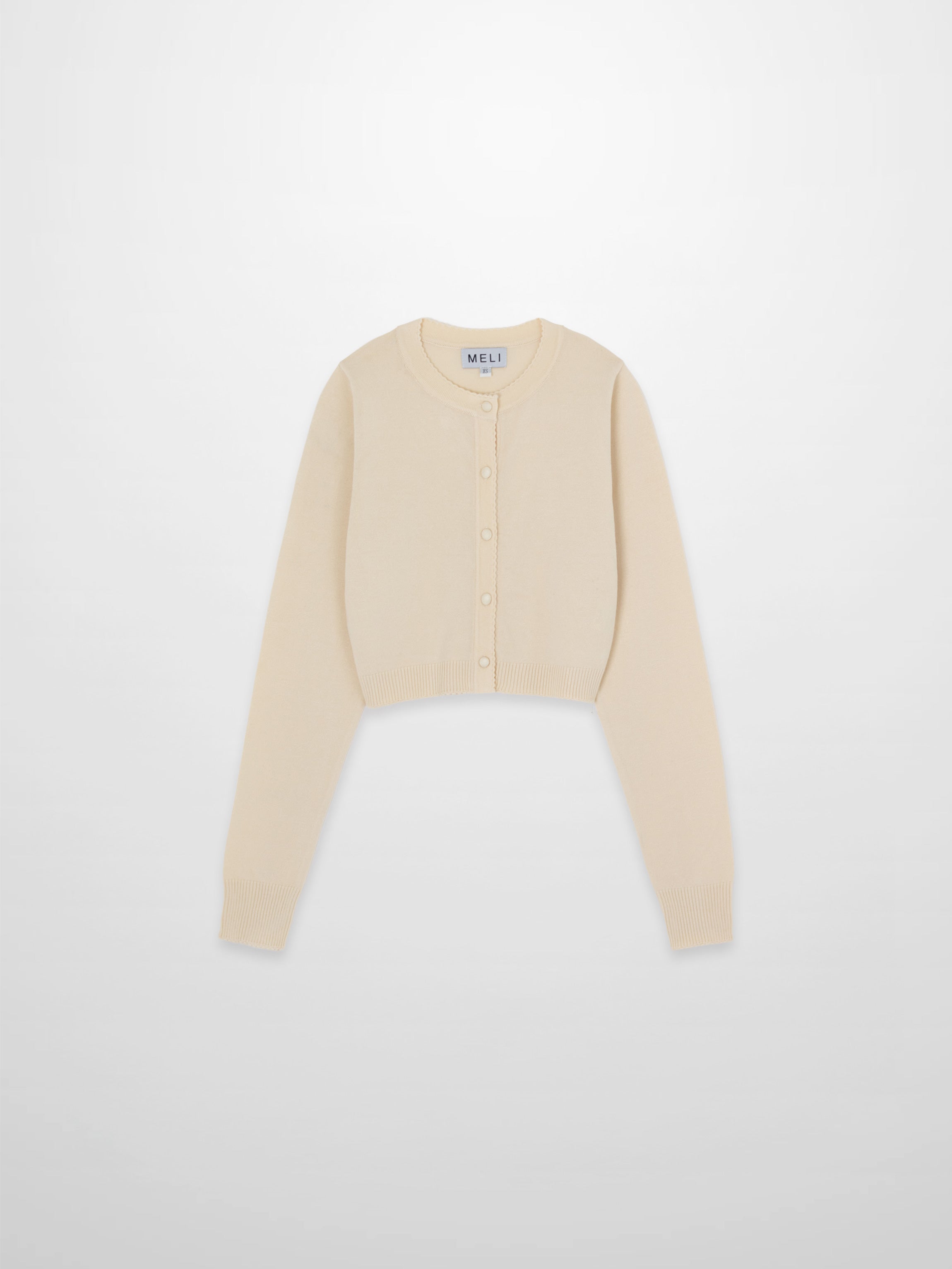 Trim Detail Crew Crop Cardigan-Ivory