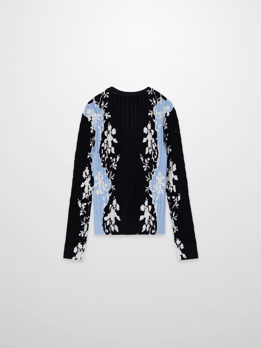 Printed Cable Sweater-Floral Border