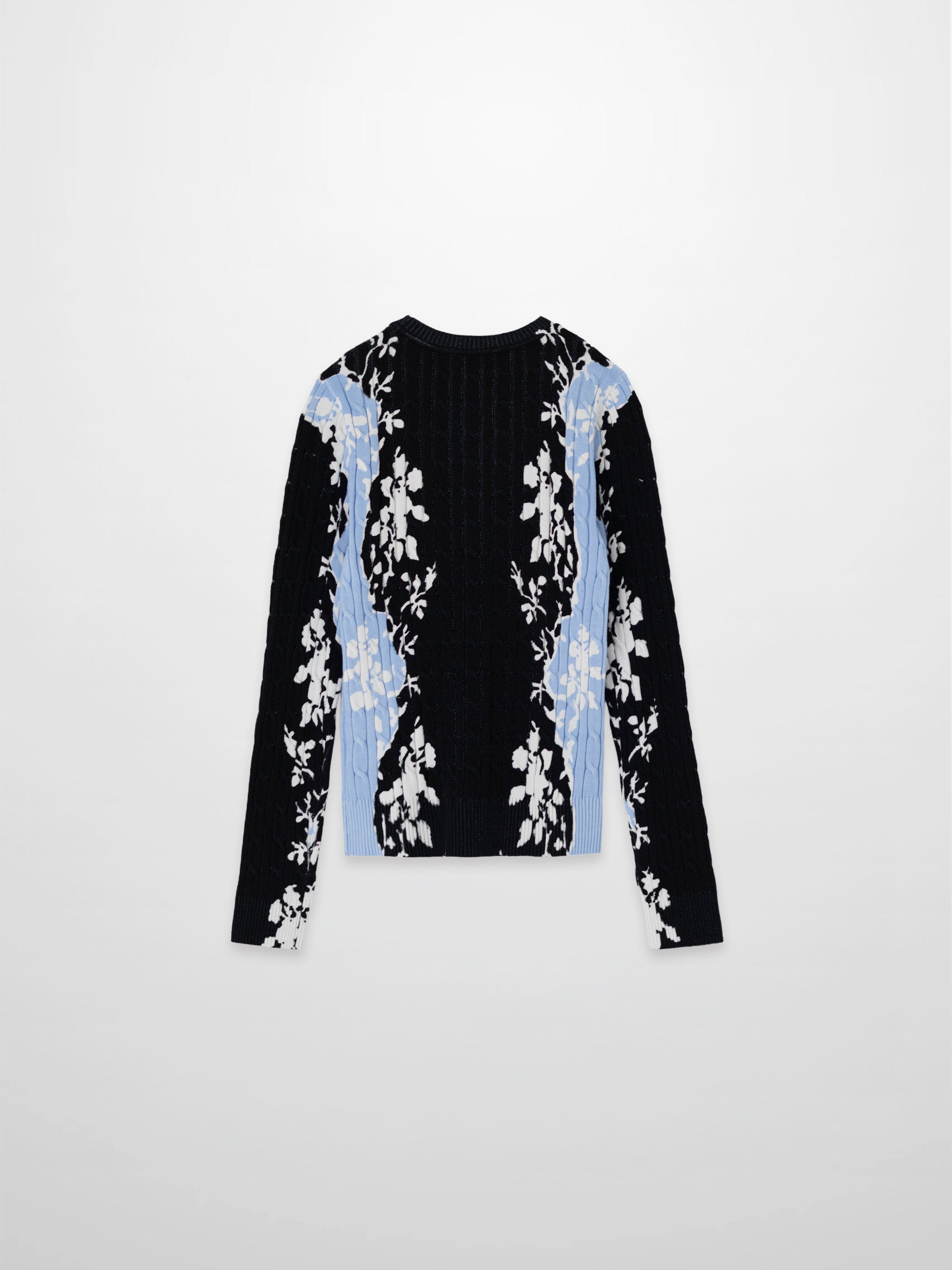 Printed Cable Sweater-Floral Border
