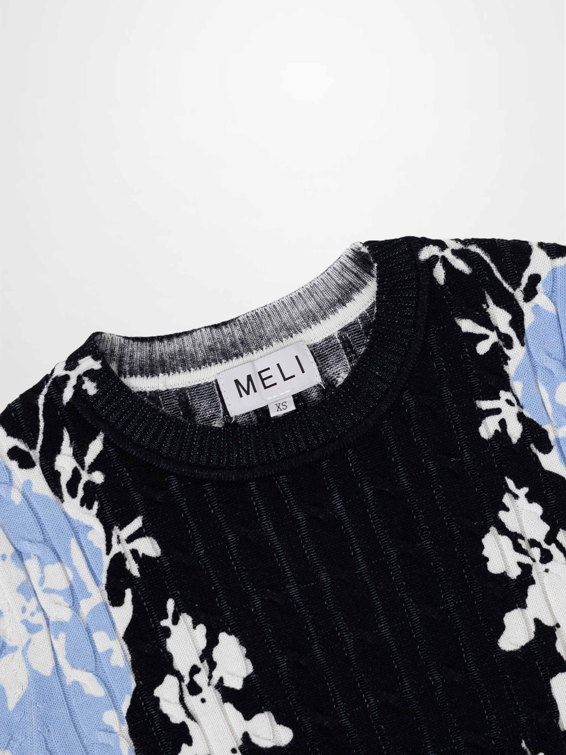 Printed Cable Sweater-Floral Border