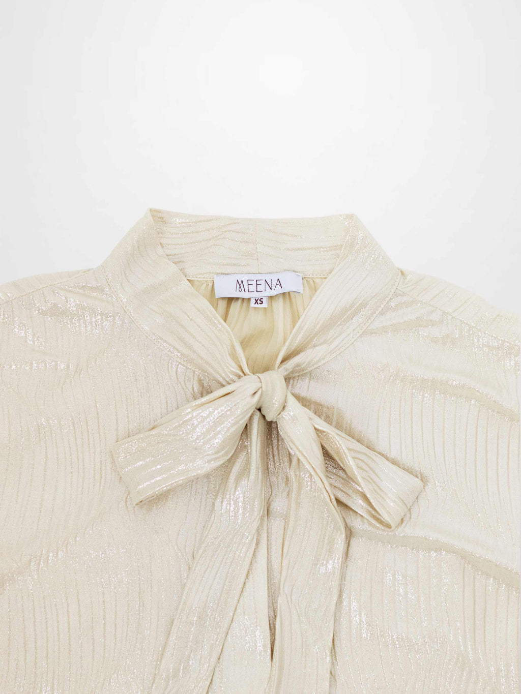 Shimmer Texture Bow Blouse-Cream