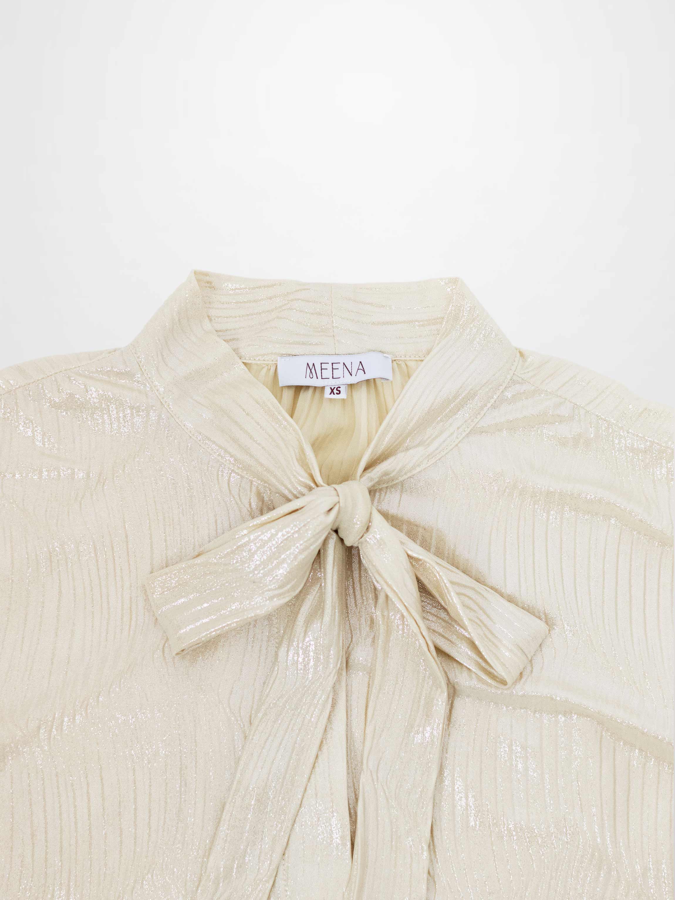 Shimmer Texture Bow Blouse-Cream