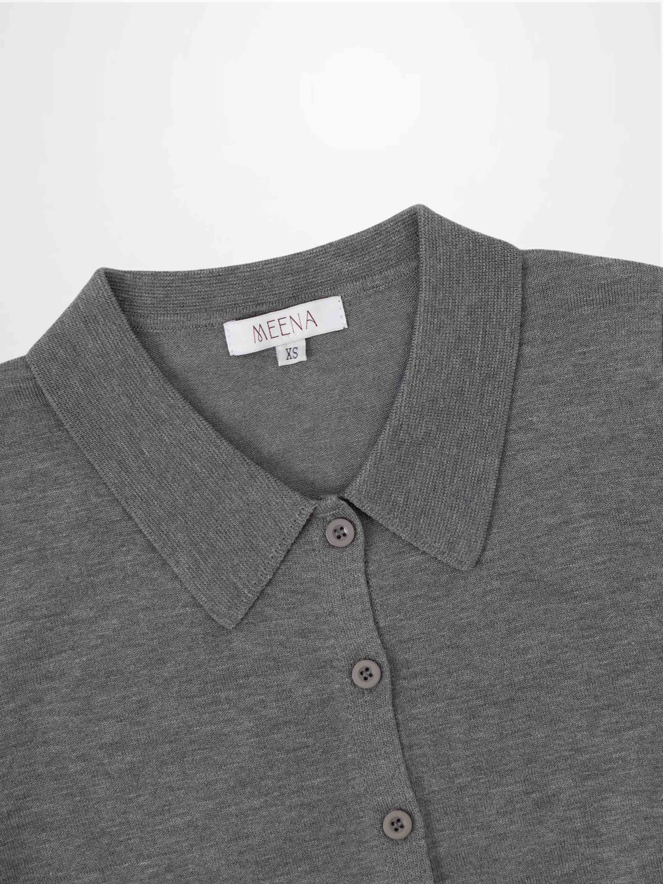 Wool Blend Collared Cardigan-Grey