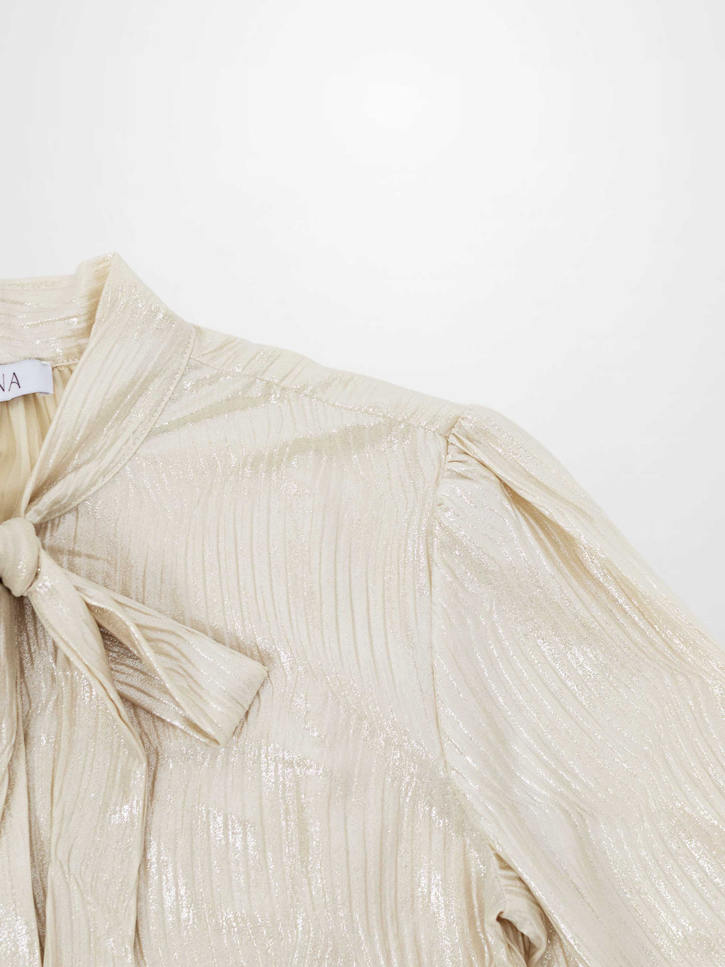 Shimmer Texture Bow Blouse-Cream