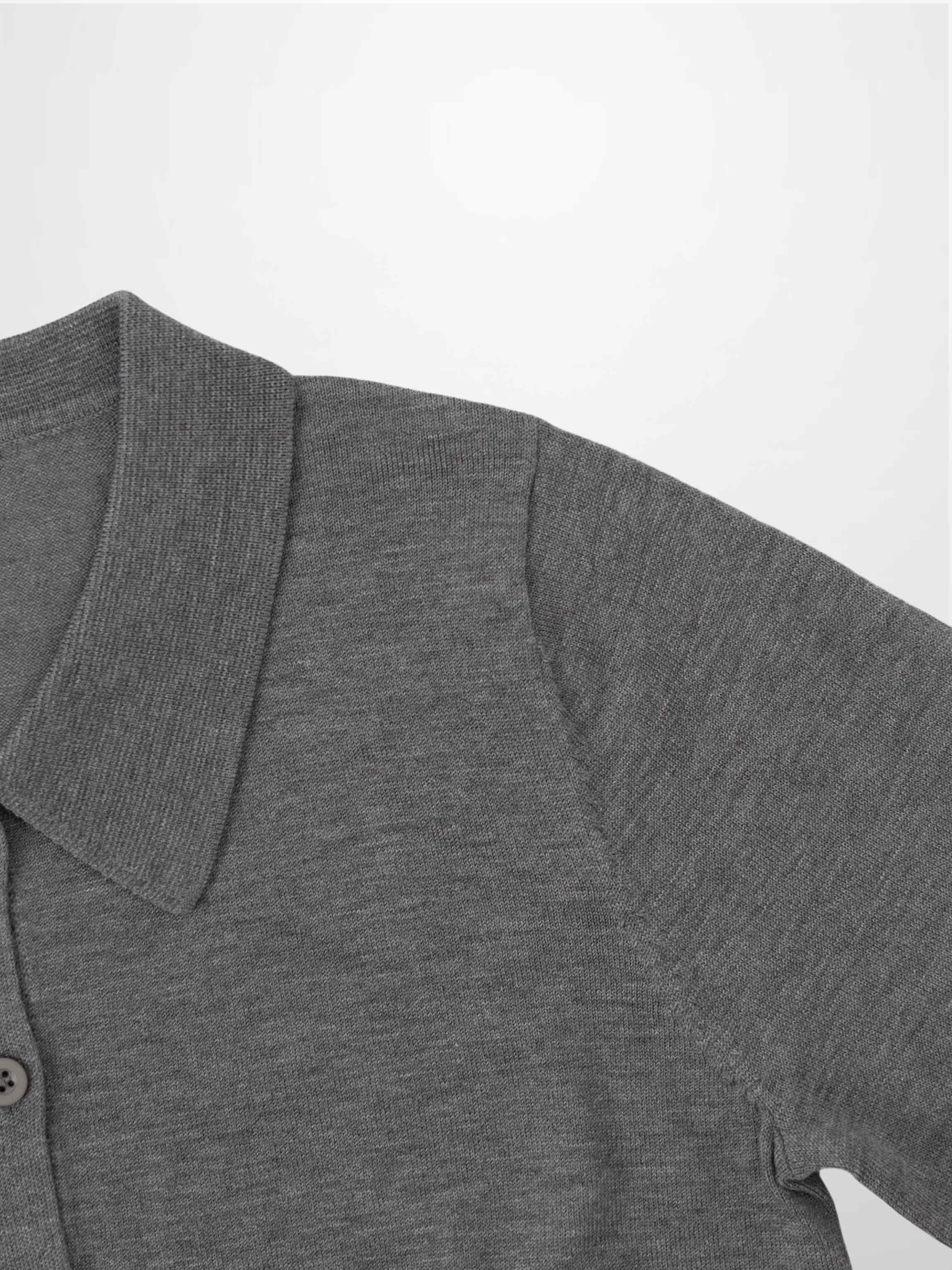 Wool Blend Collared Cardigan-Grey