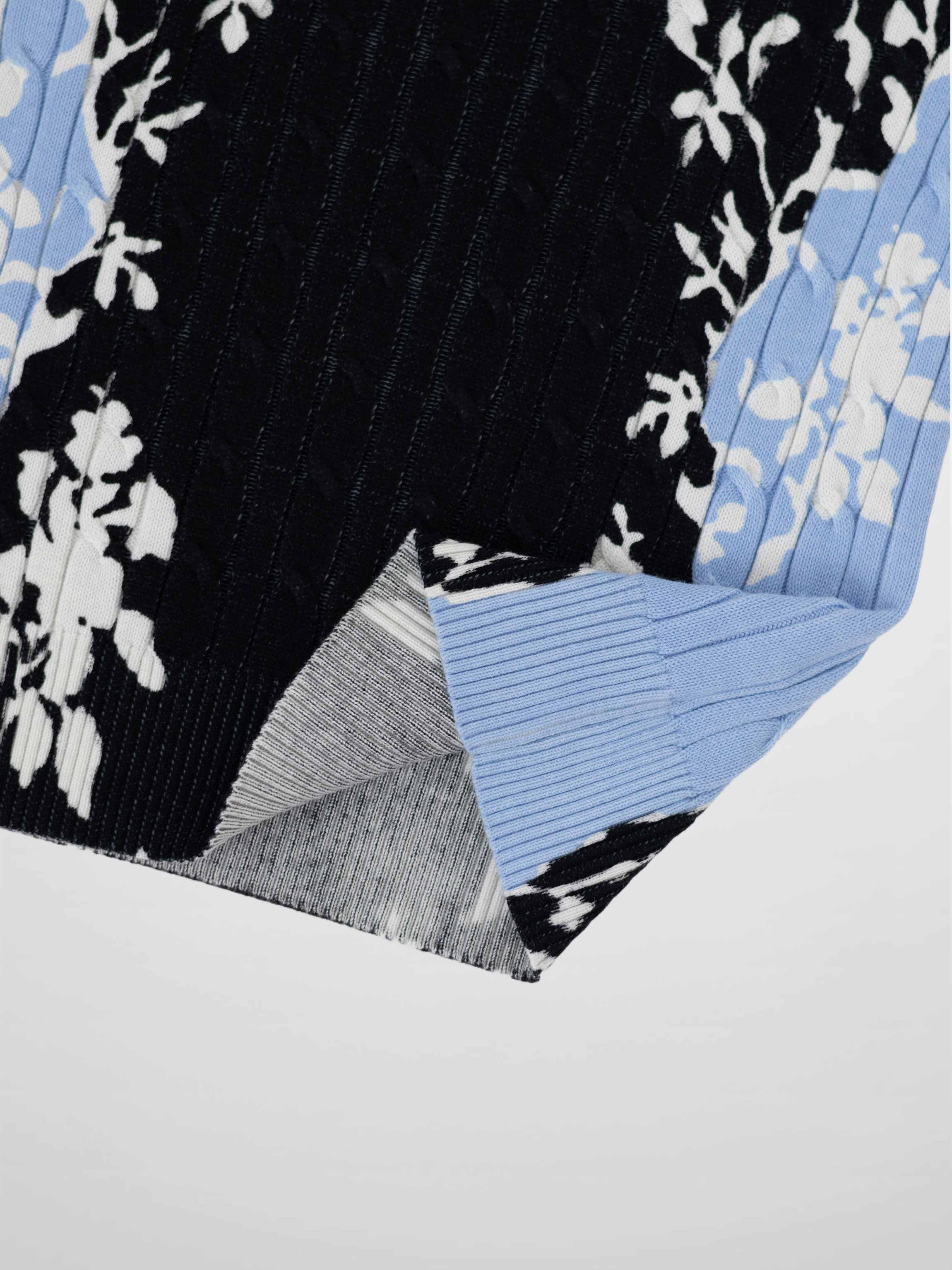 Printed Cable Sweater-Floral Border