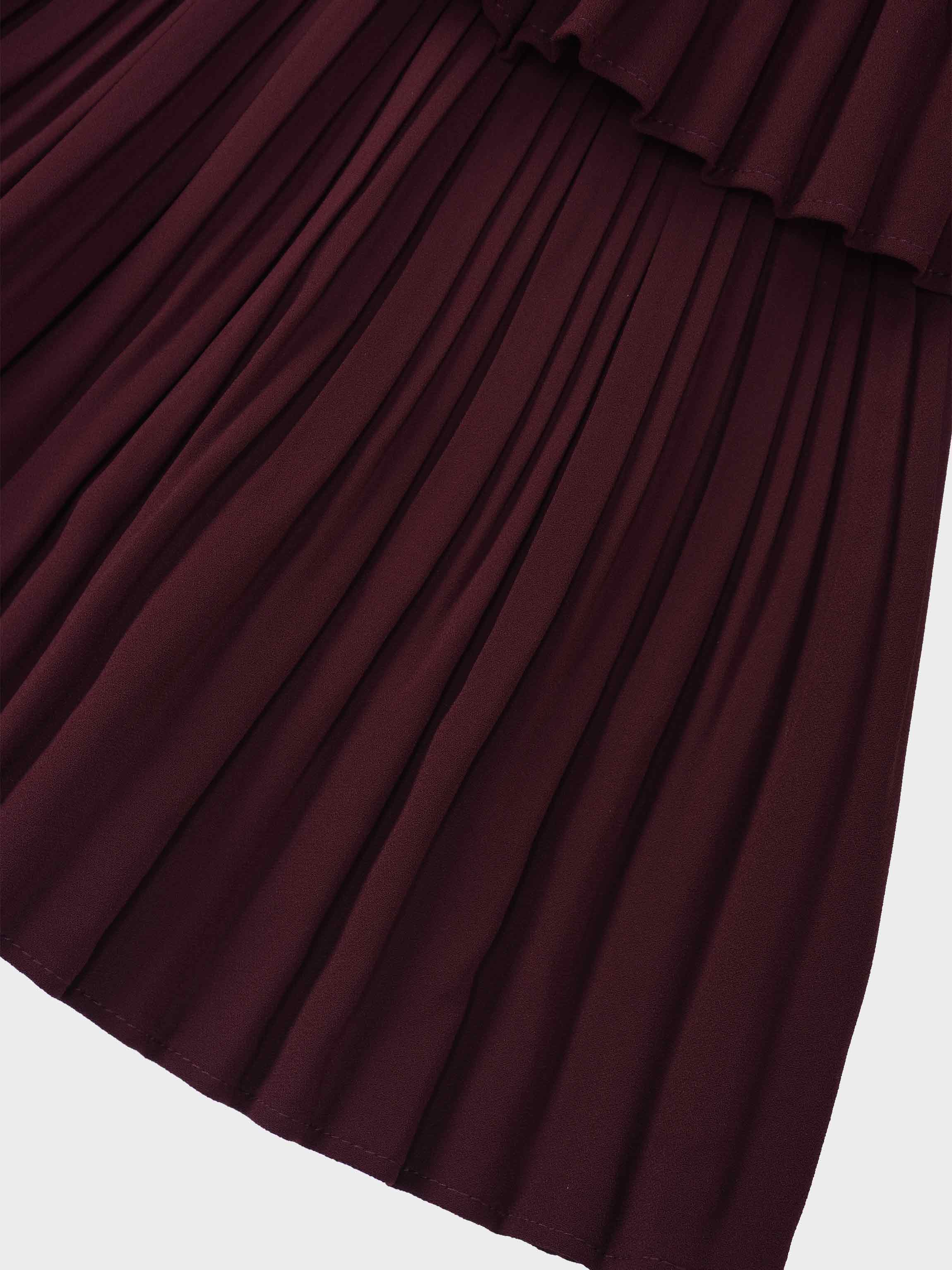 Pleated Layer Skirt 37"-Burgundy