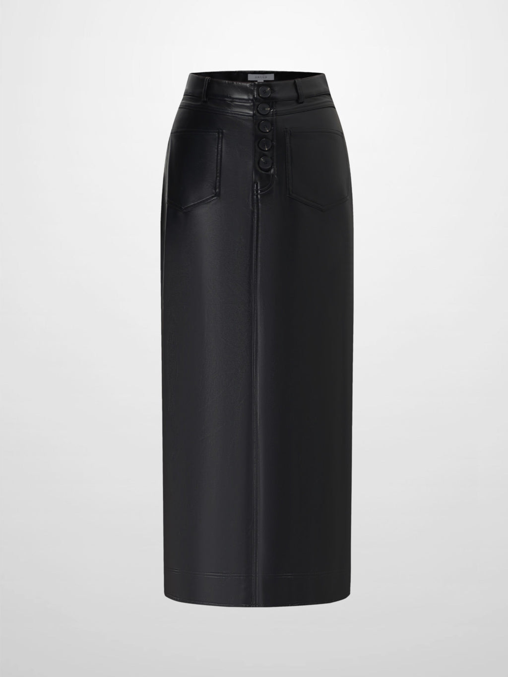 Front Pocket Straight Faux Leather Skirt-Black