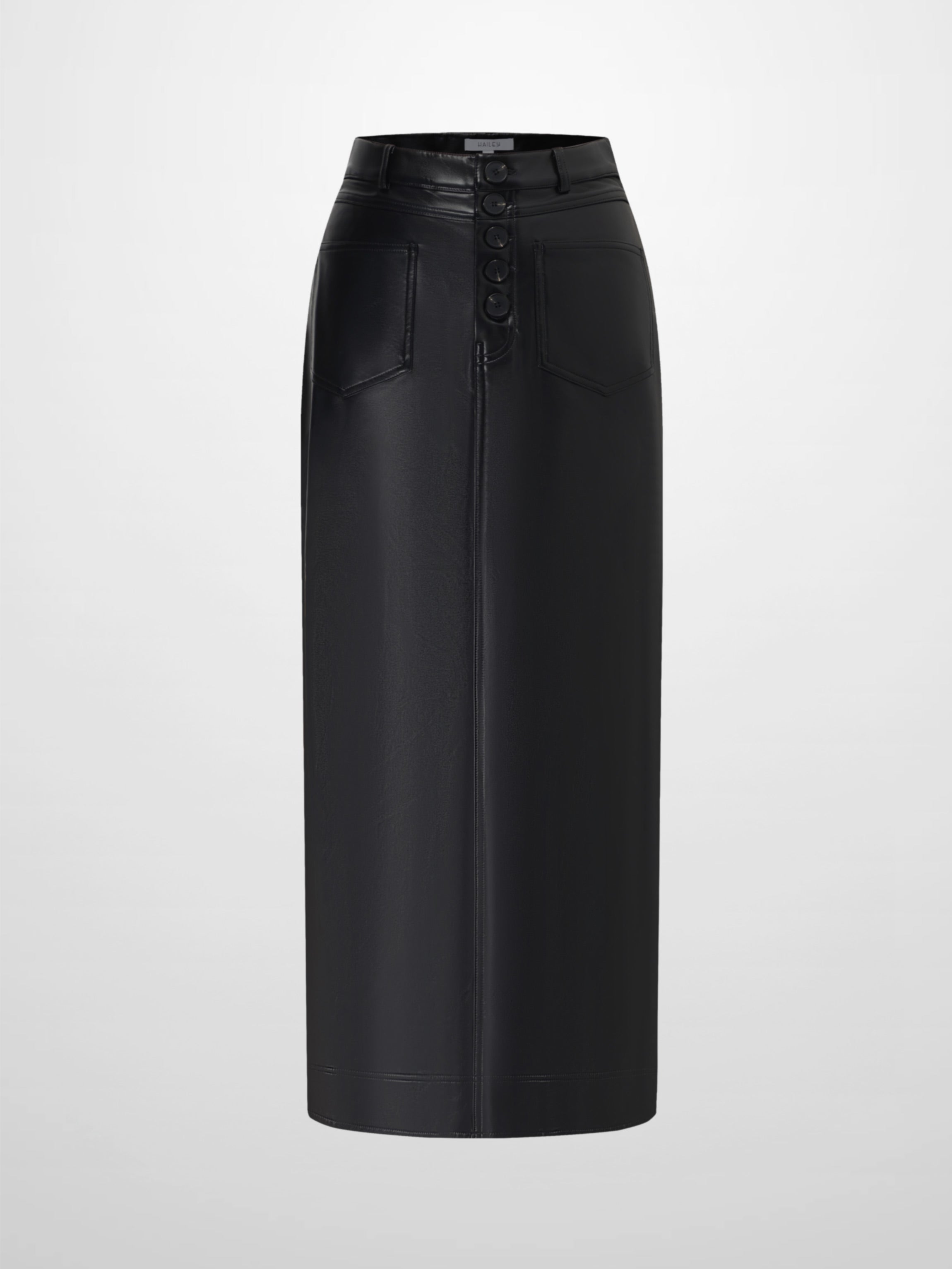 Front Pocket Straight Faux Leather Skirt-Black