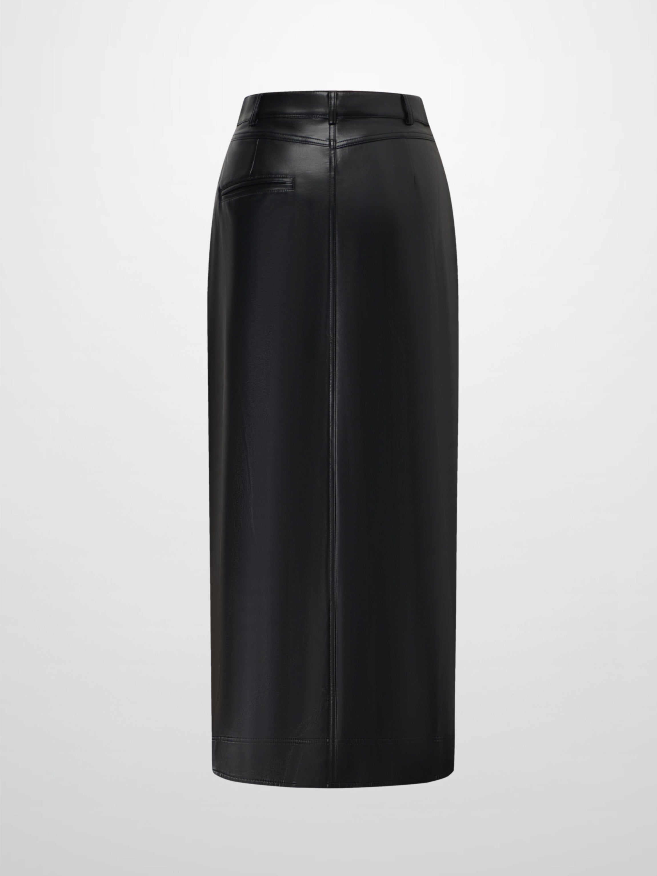 Front Pocket Straight Faux Leather Skirt-Black