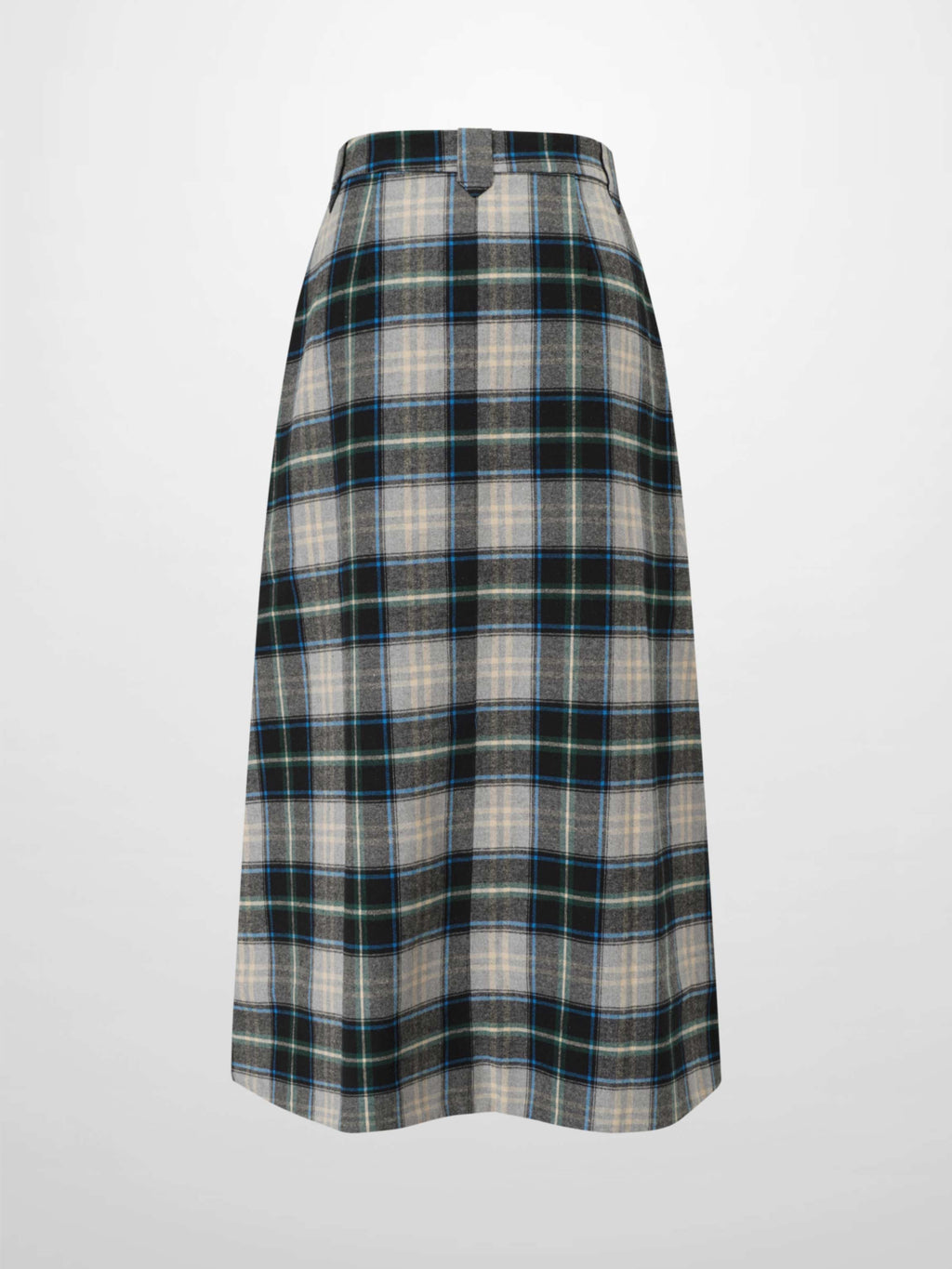 Plaid Button Down A-Line Skirt-Black/White/Blue