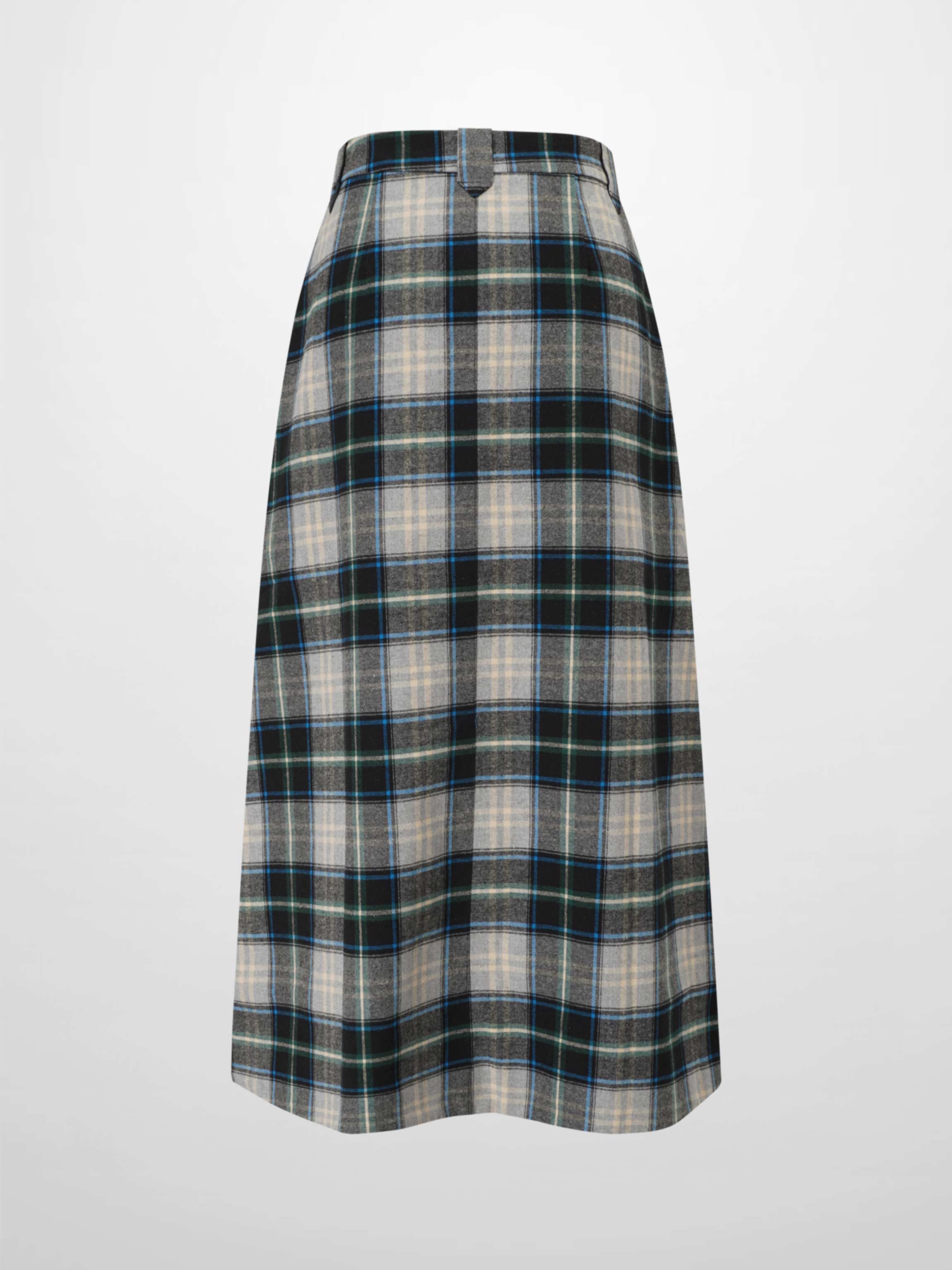 Plaid Button Down A-Line Skirt-Black/White/Blue