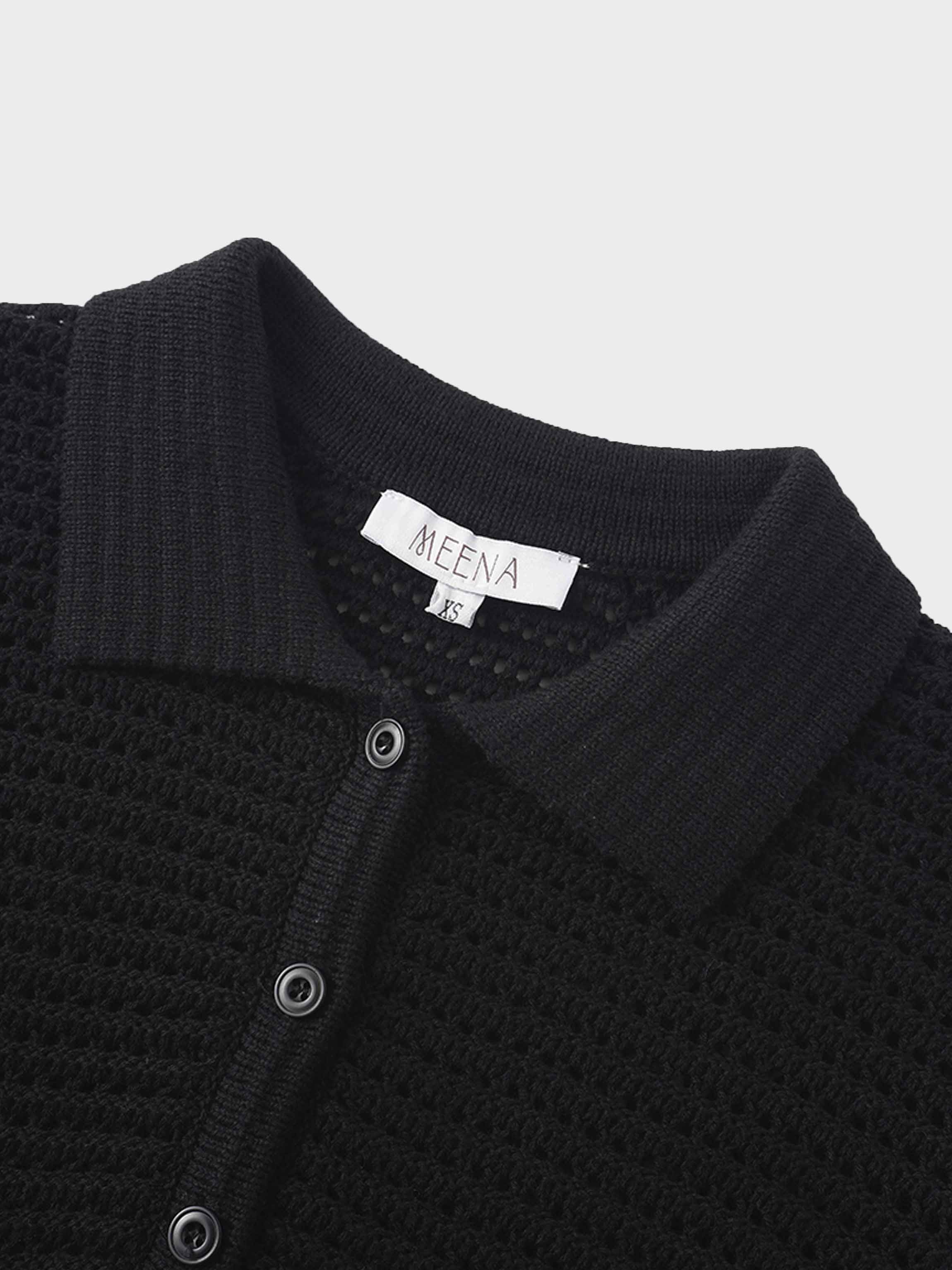 Crochet Ruffle Cardigan-Black