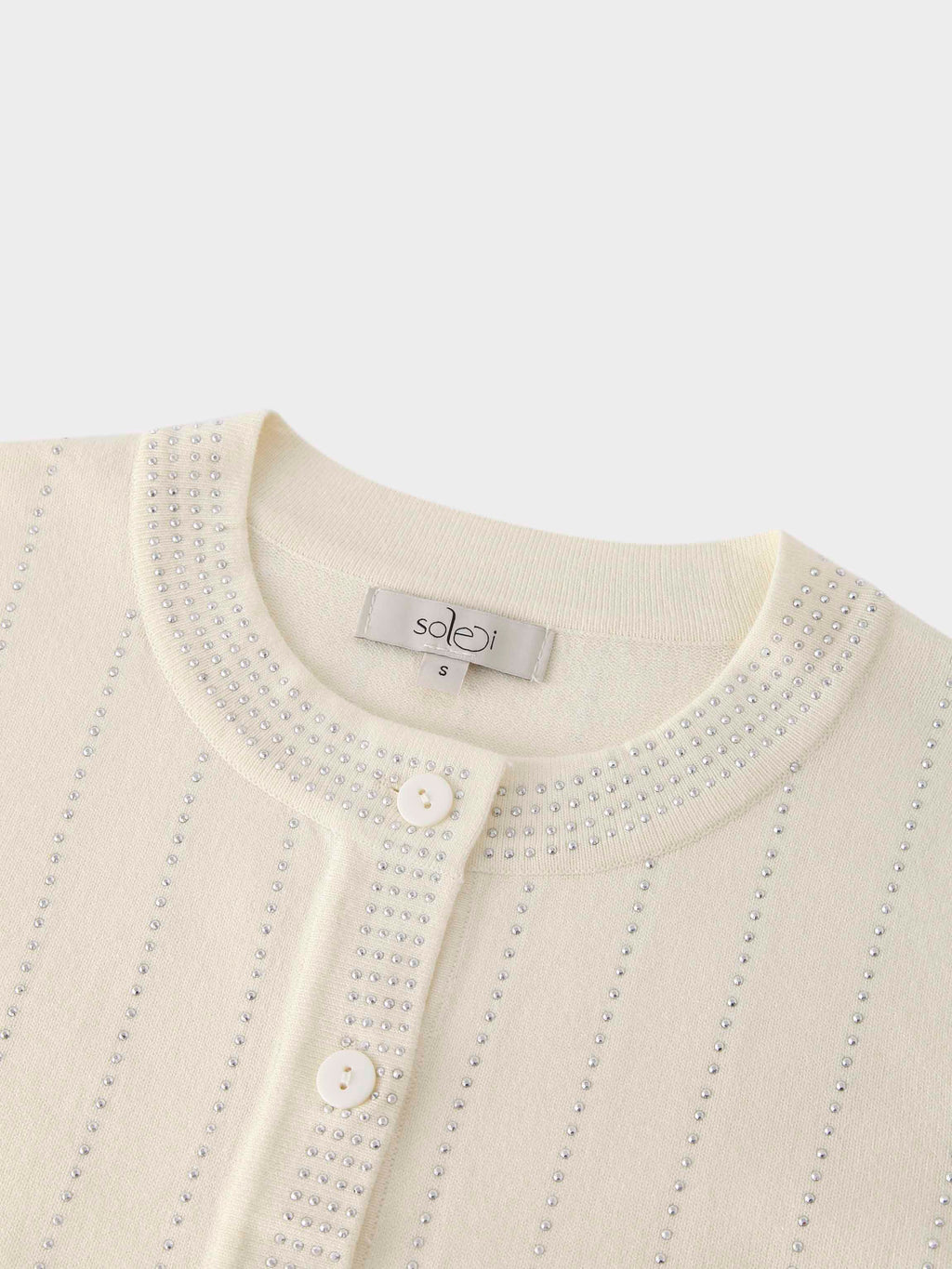 Crystal Pinstripe Crew Cardigan-Cream