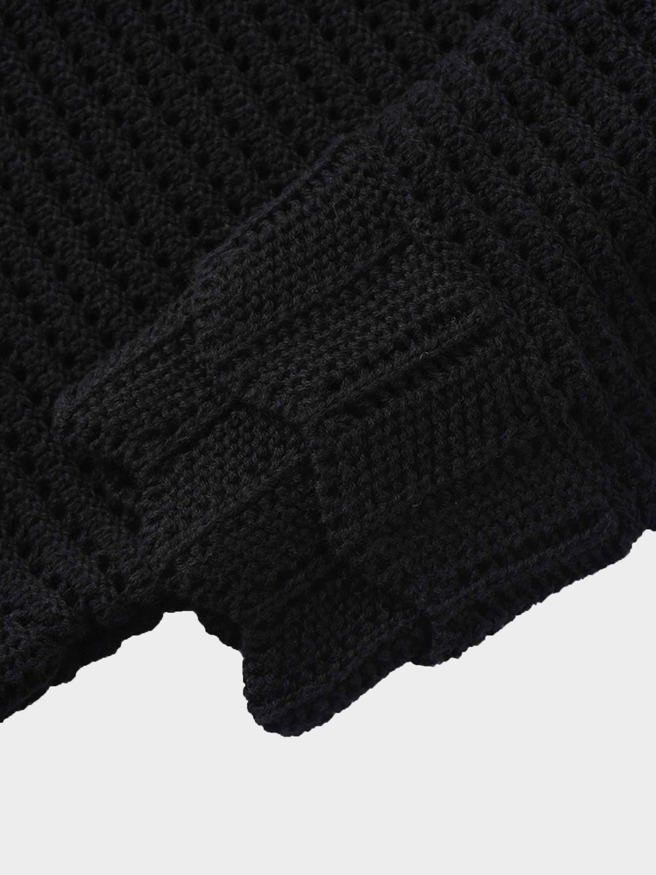 Crochet Ruffle Cardigan-Black