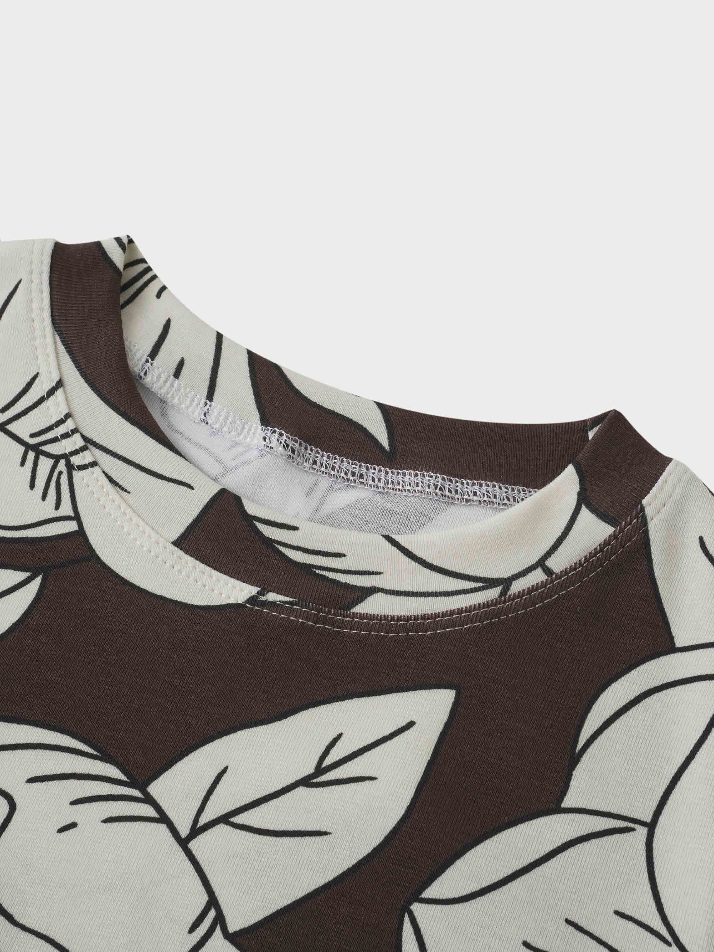 Basic Printed T-shirt-Oversized Floral Brown