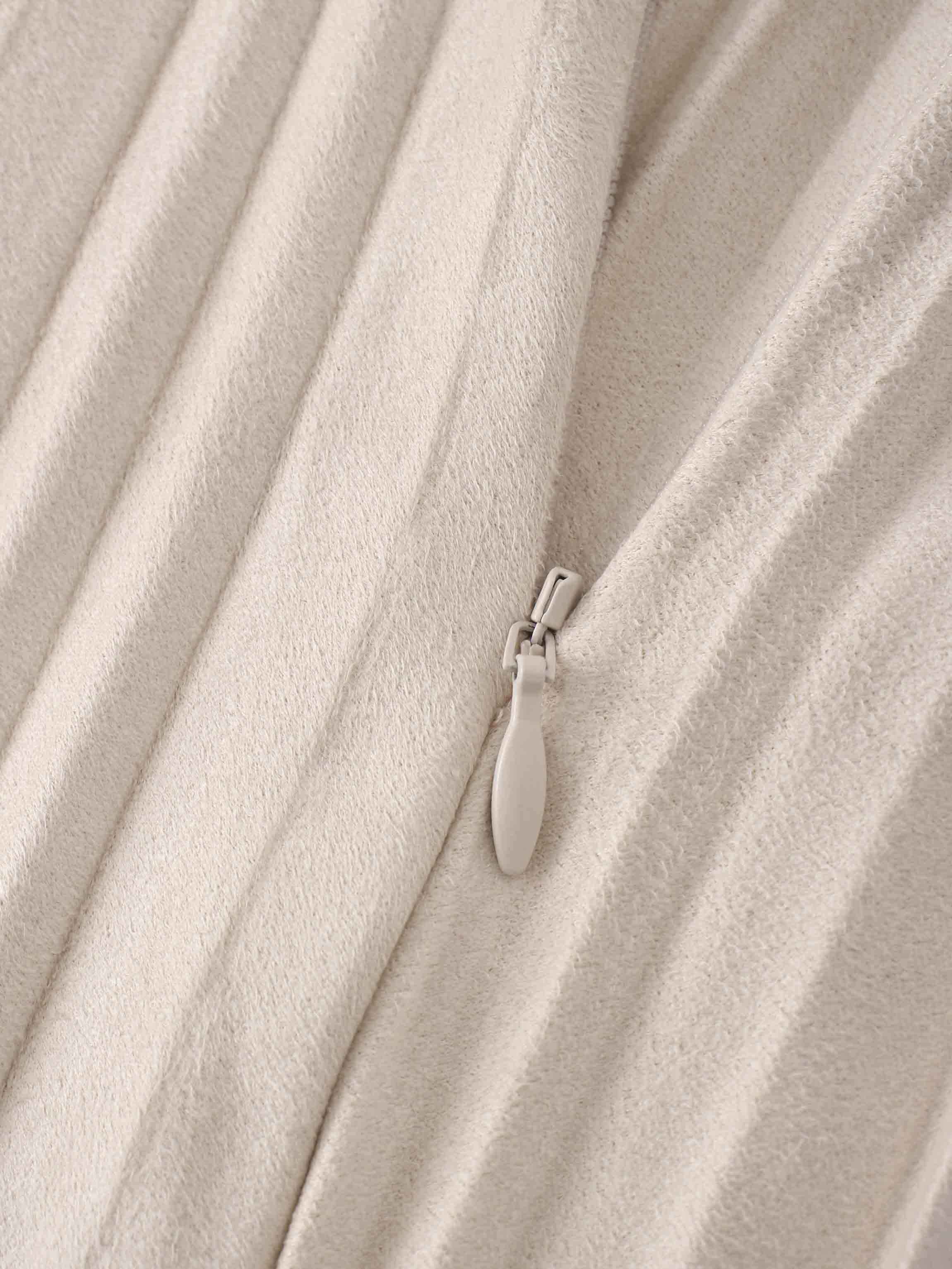 Pleated Faux Suede Skirt 37"-Ivory