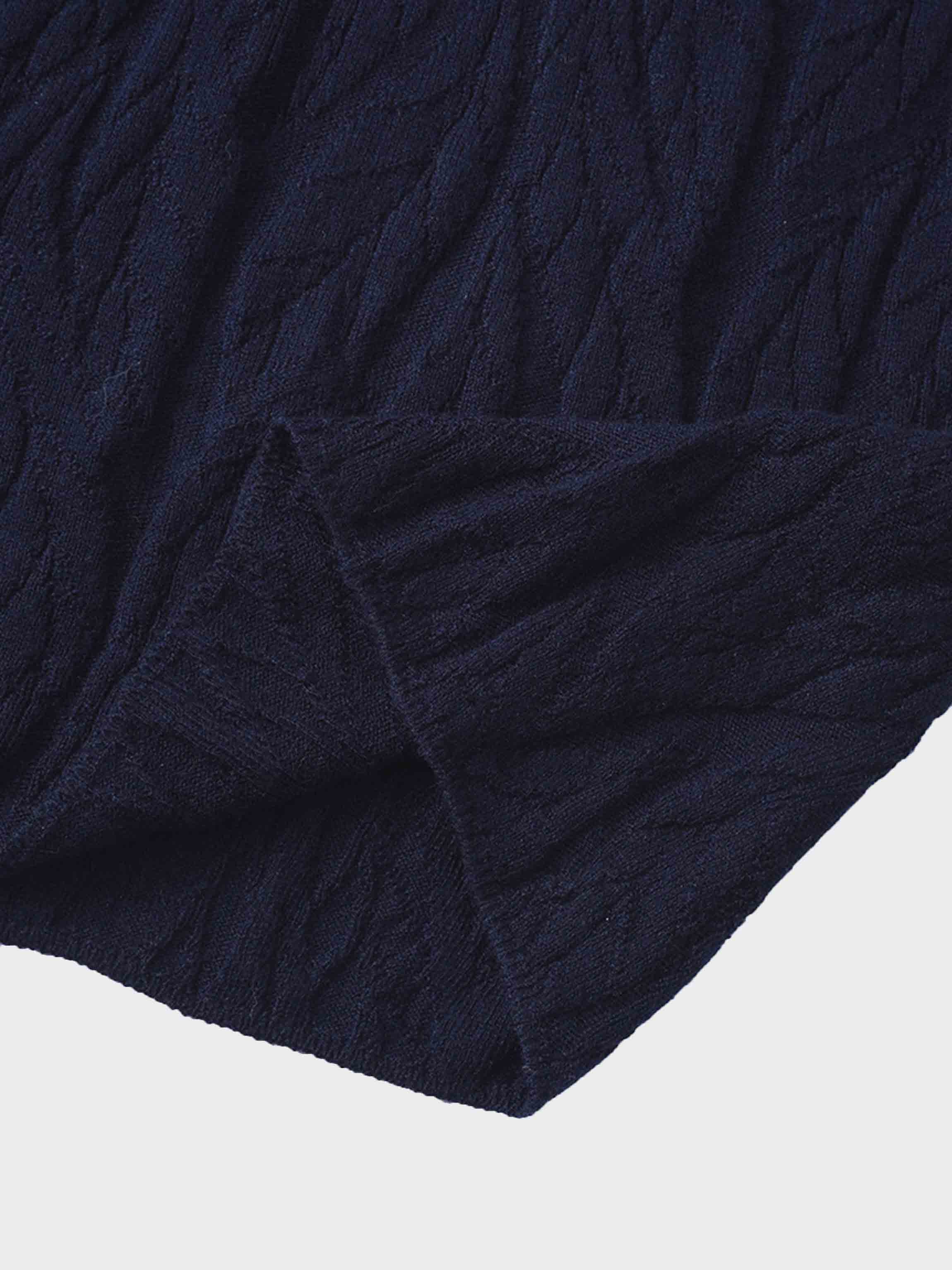 Leaf Design Turtleneck-Navy