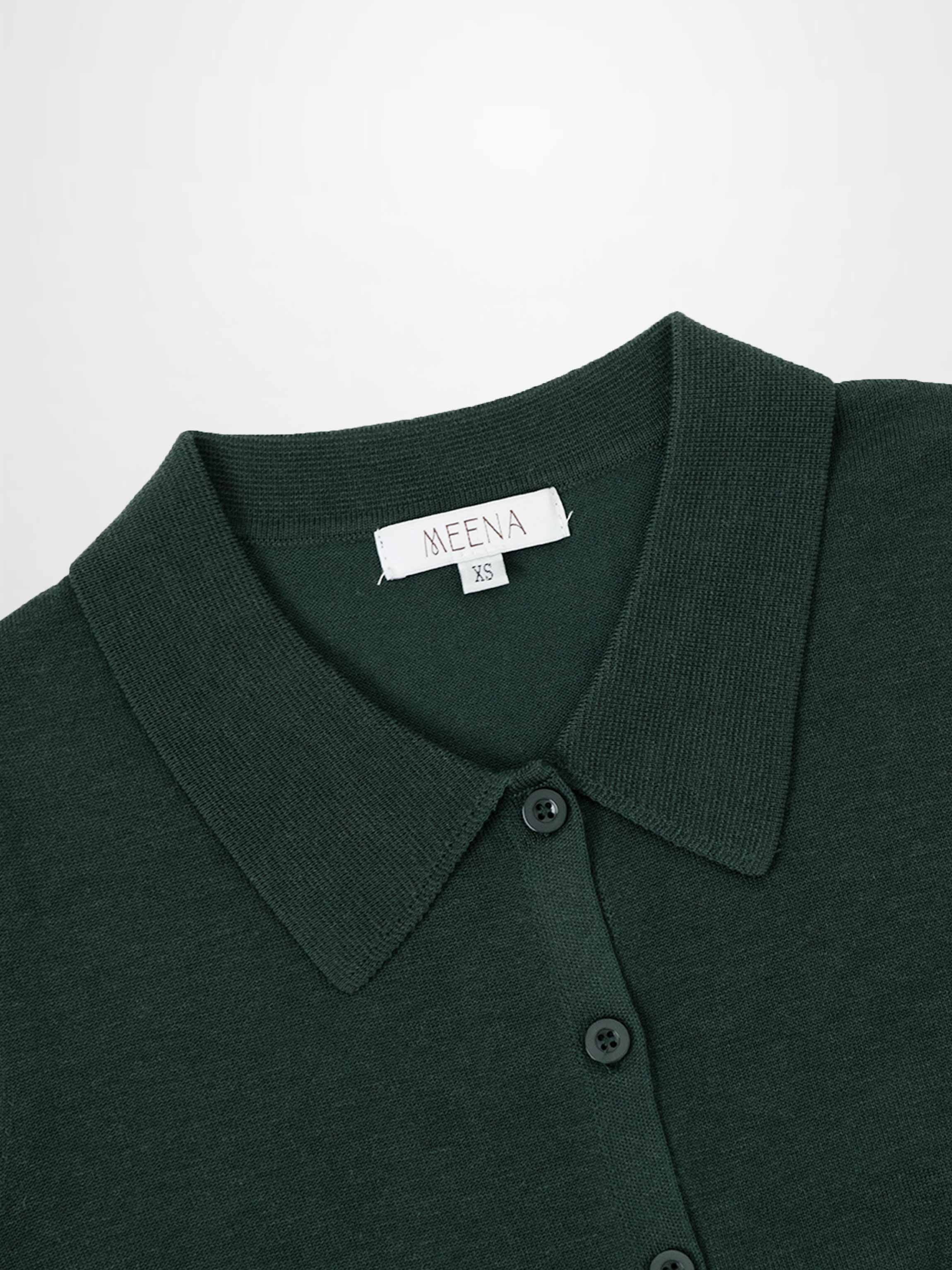 Wool Blend Collared Cardigan-Green