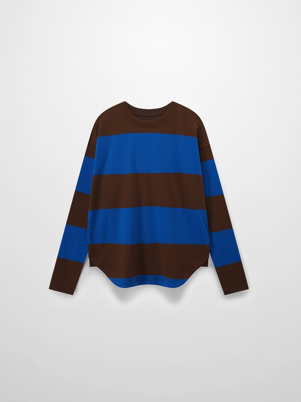 Oversized Rounded Hem T-Shirt-Brown/Cobalt