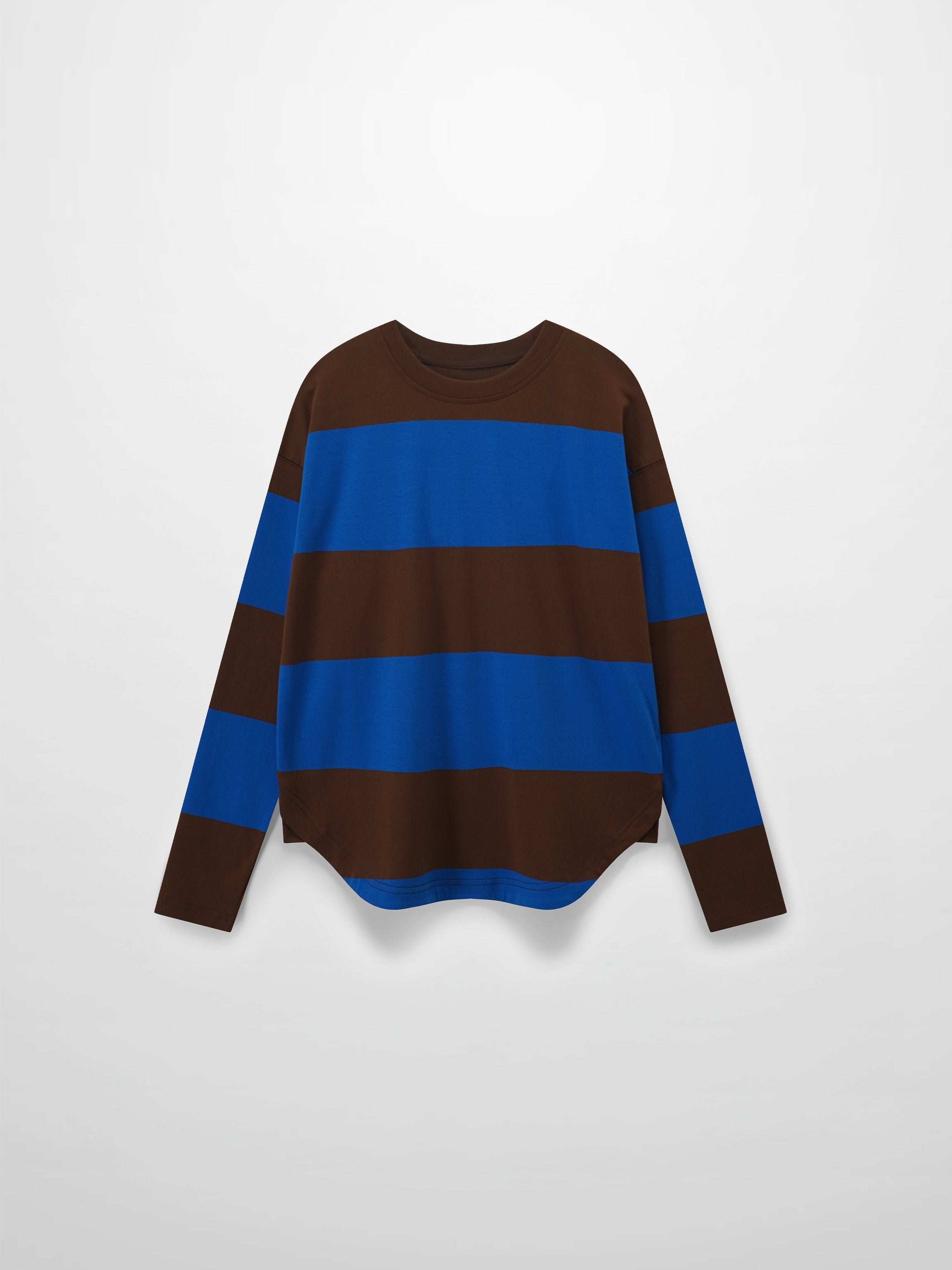Oversized Rounded Hem T-Shirt-Brown/Cobalt
