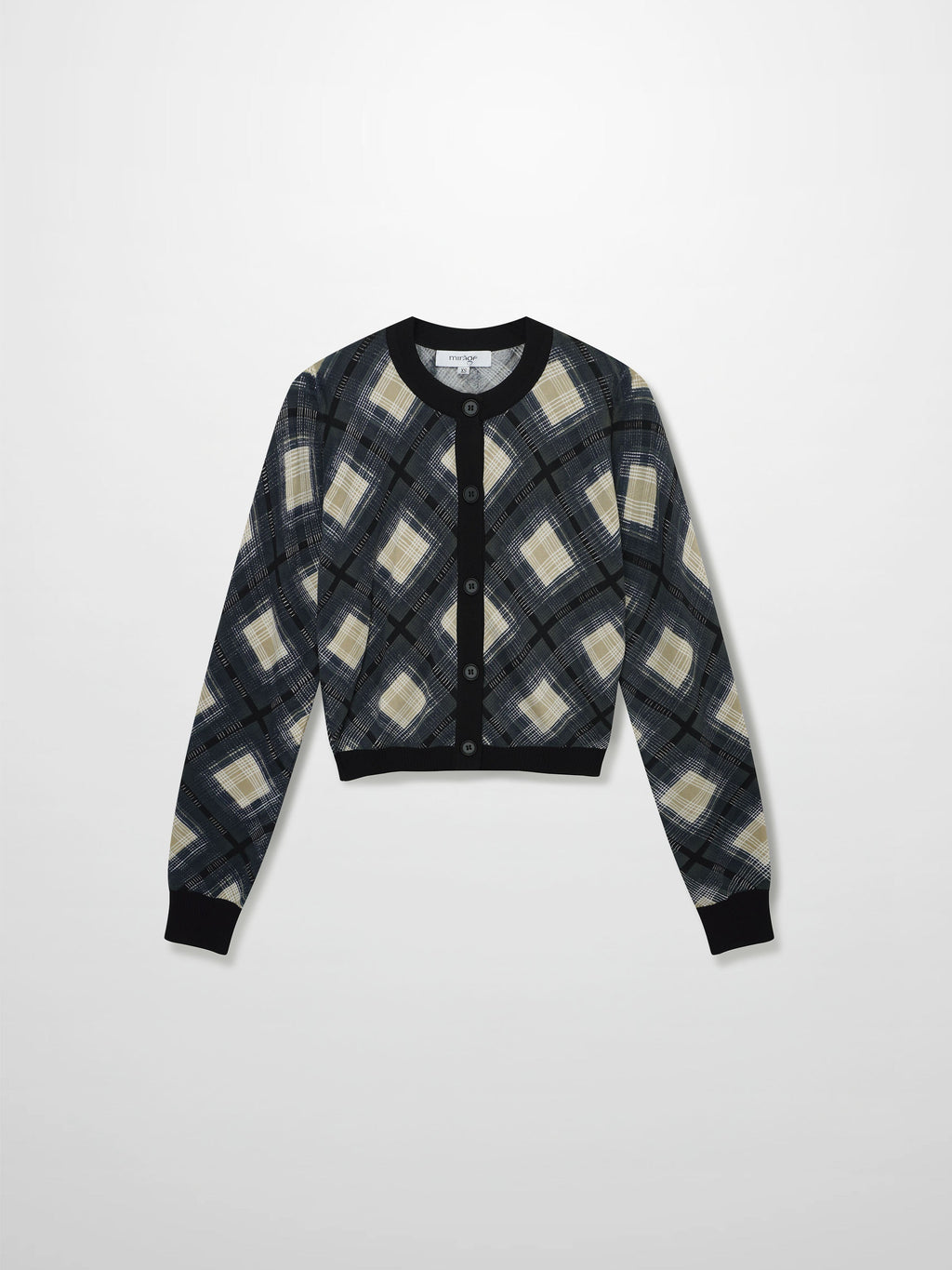 Buttoned Cardigan-Black/White Plaid