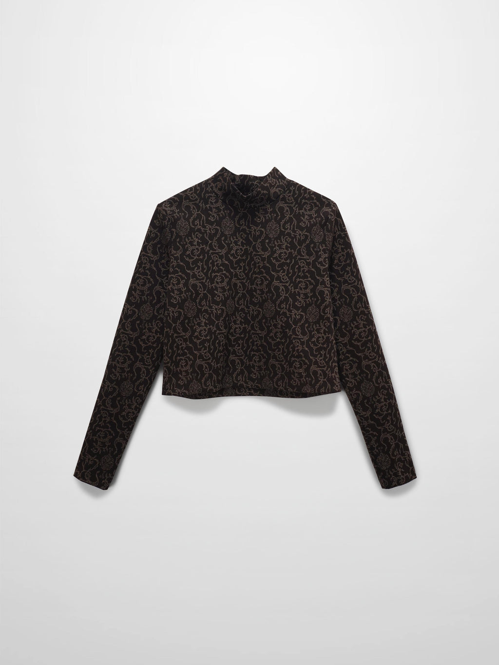 Boxy Mock Neck Top-Brown Vines