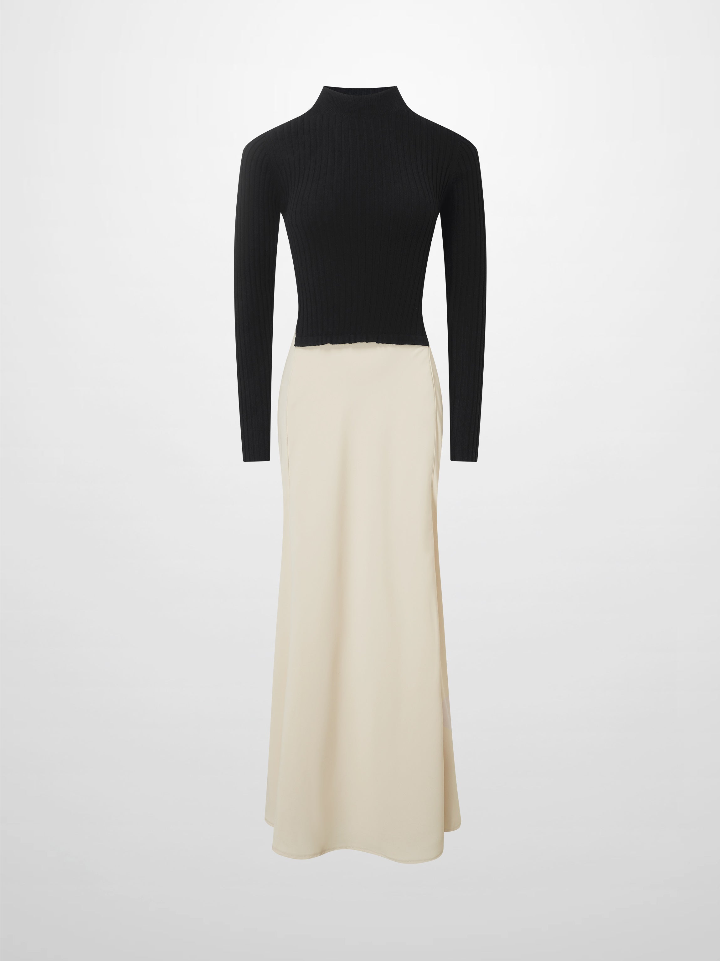 Crepe Bottom Dress-Black/Cream