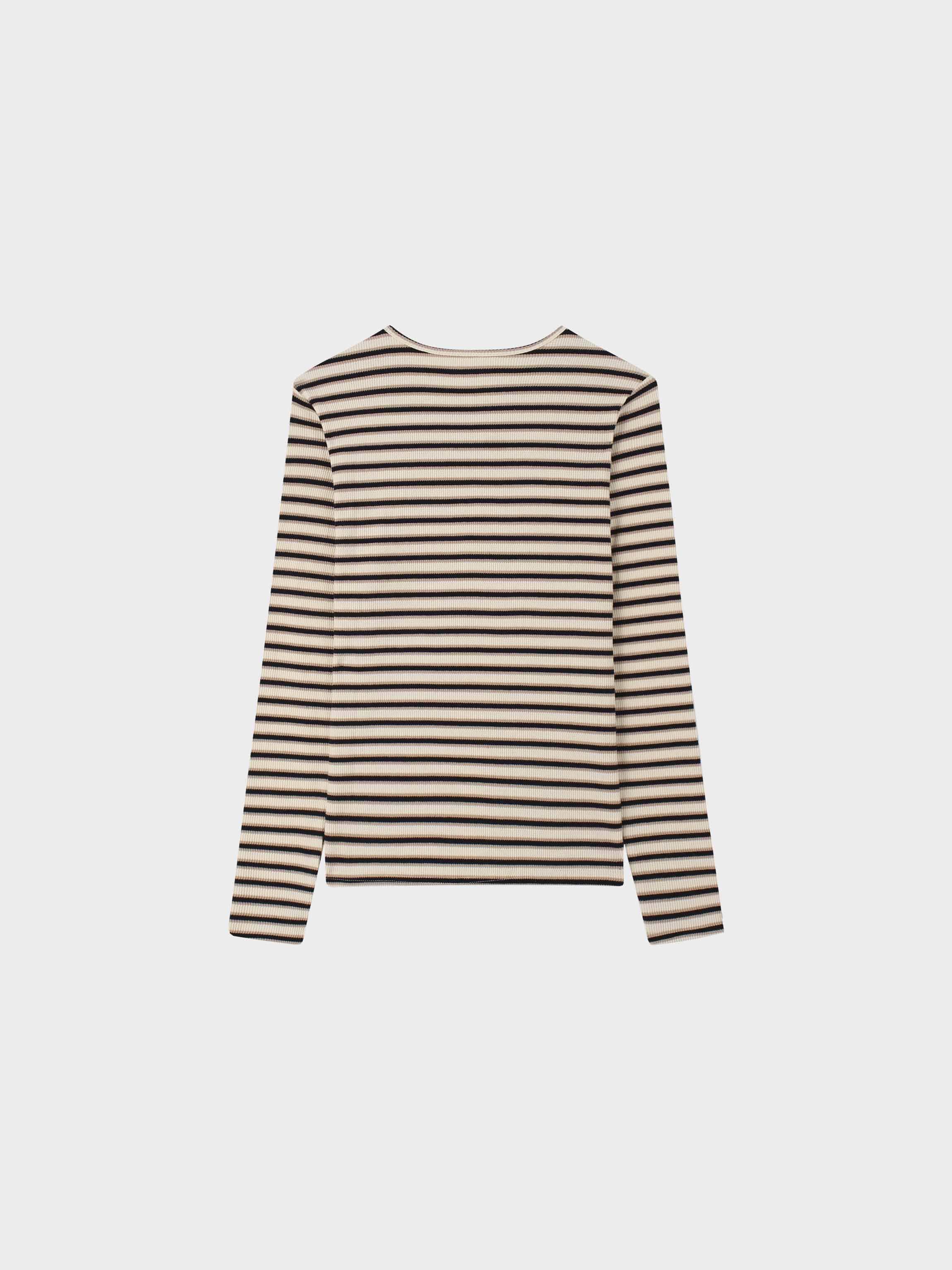 Waffle Striped Crew Tee-Tan/Black/Cream