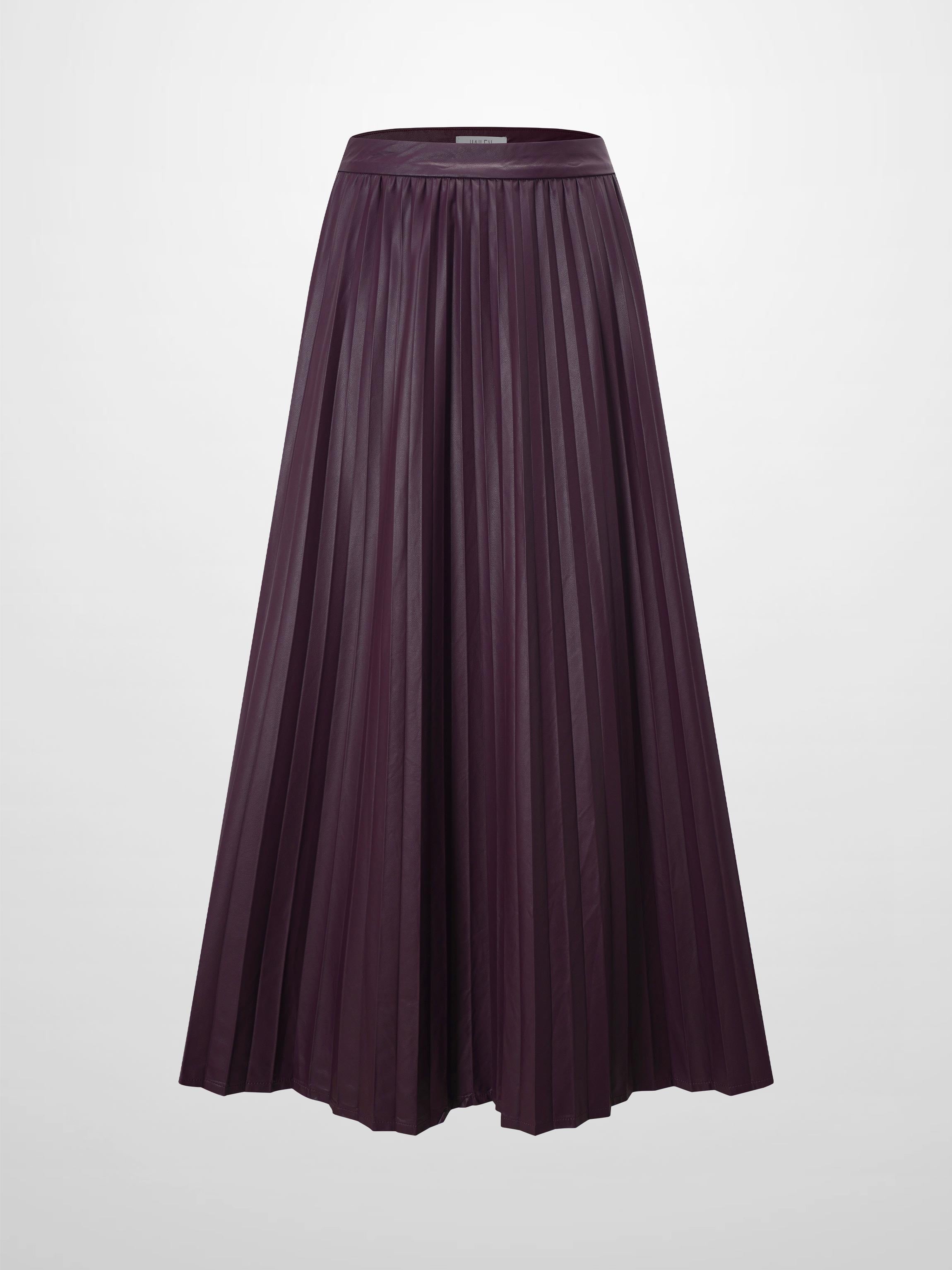Accordion Pleated Faux Leather Skirt-Eggplant