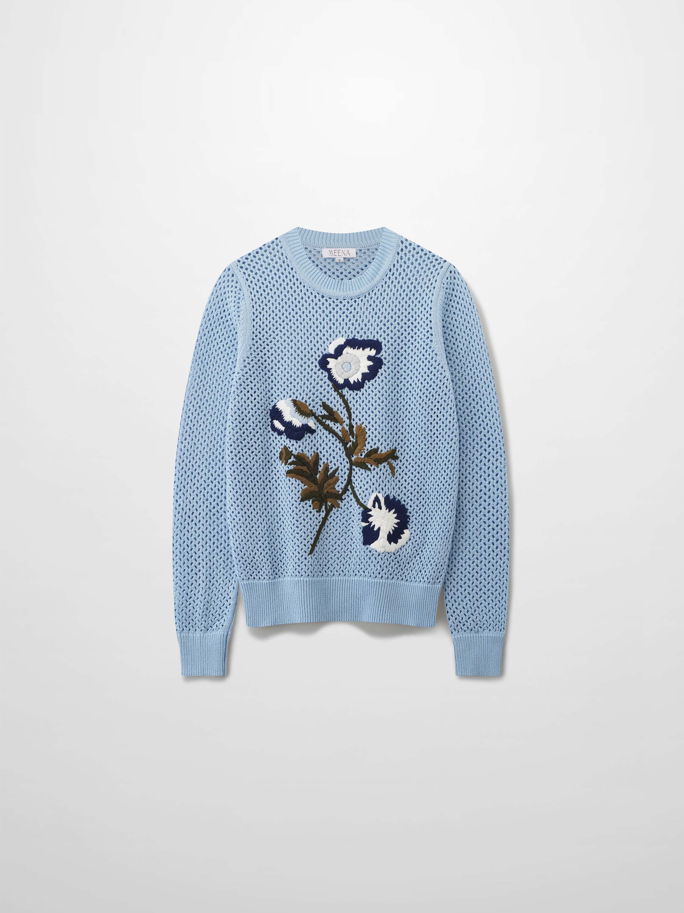 Embroidered Crochet Floral Sweater-Blue Floral