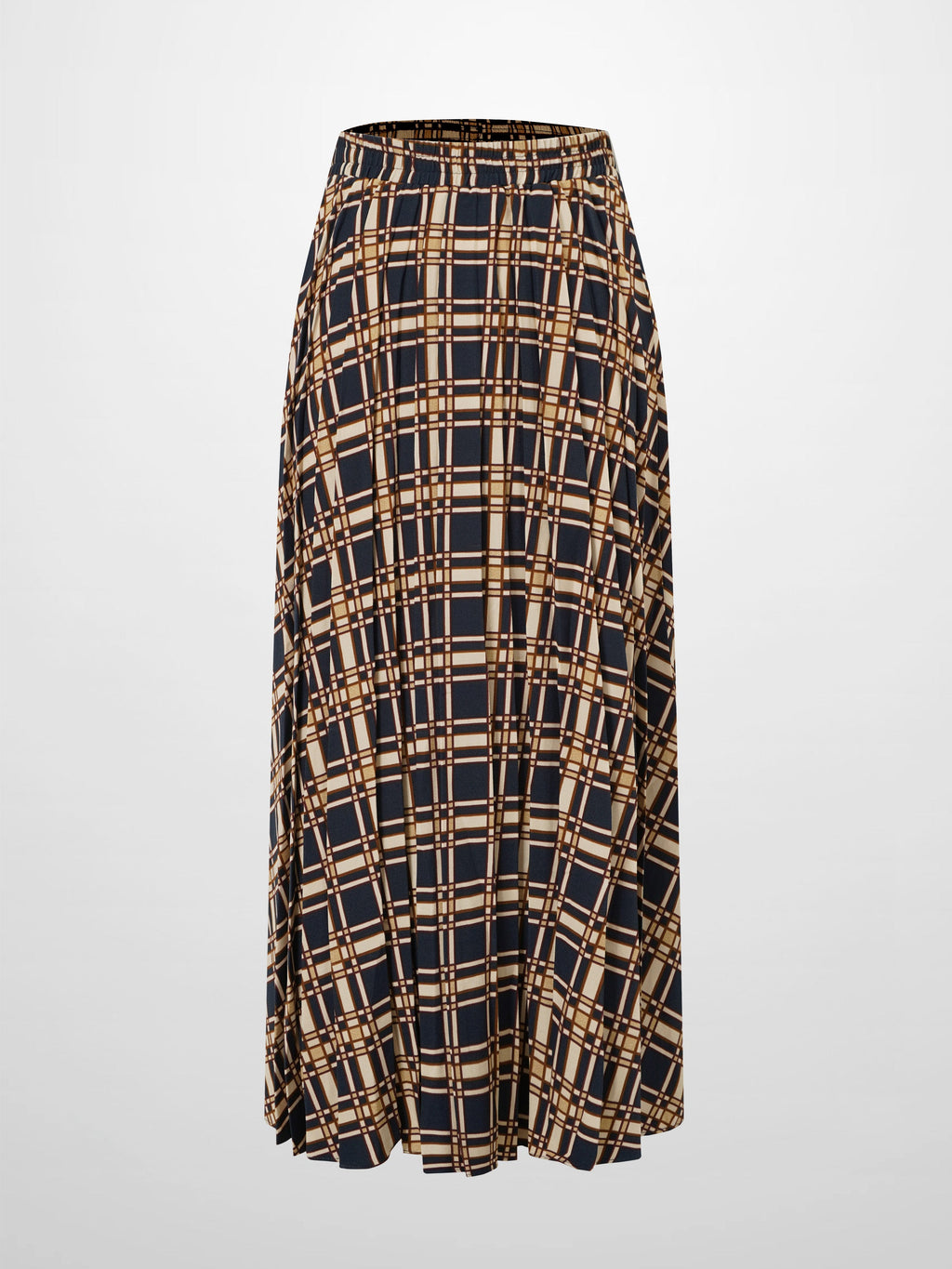 Covered Band Pleated Skirt-Navy Plaid