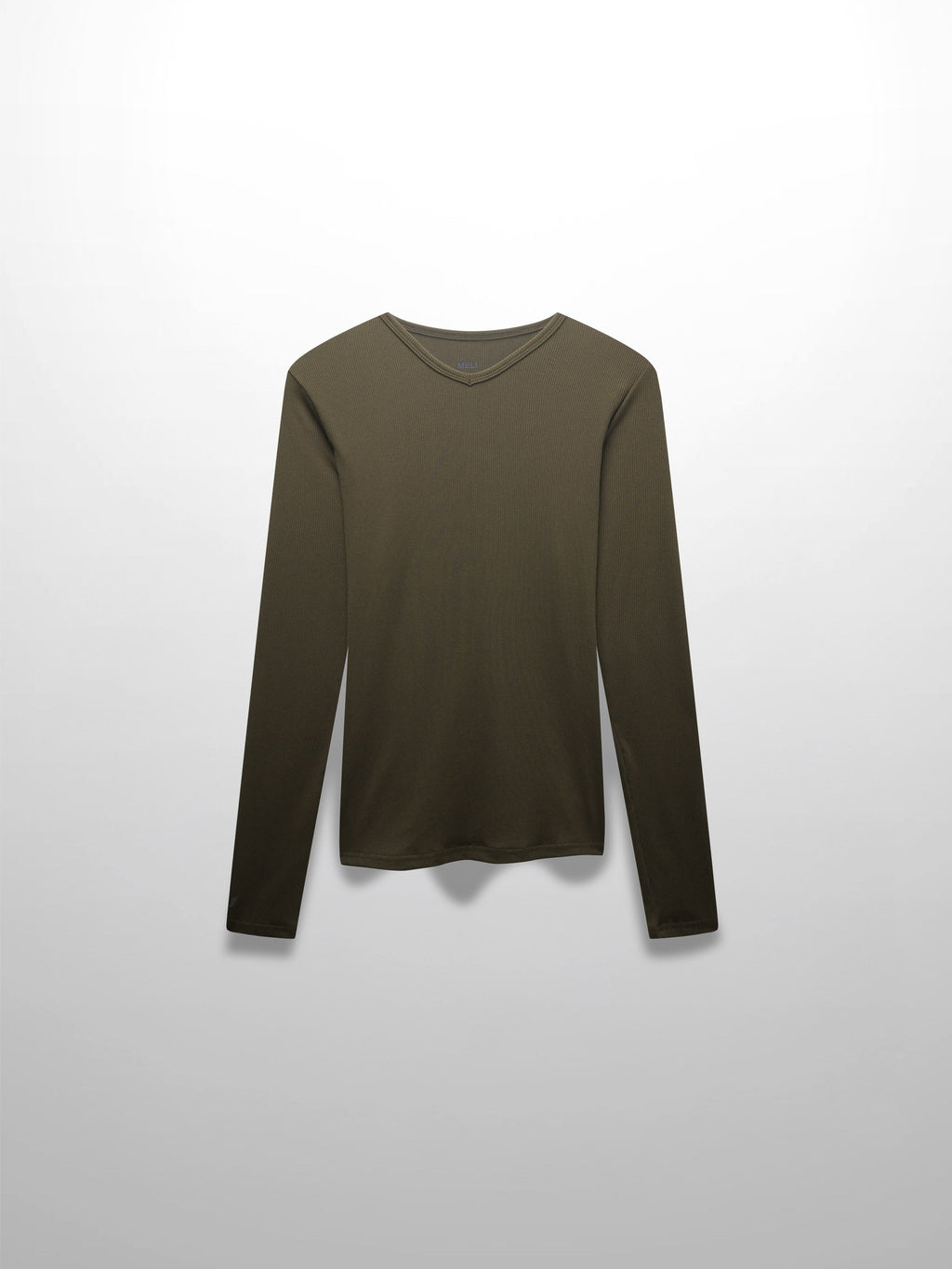 RIBBED HIGH V TEE LS-CHOCOLATE BROWN